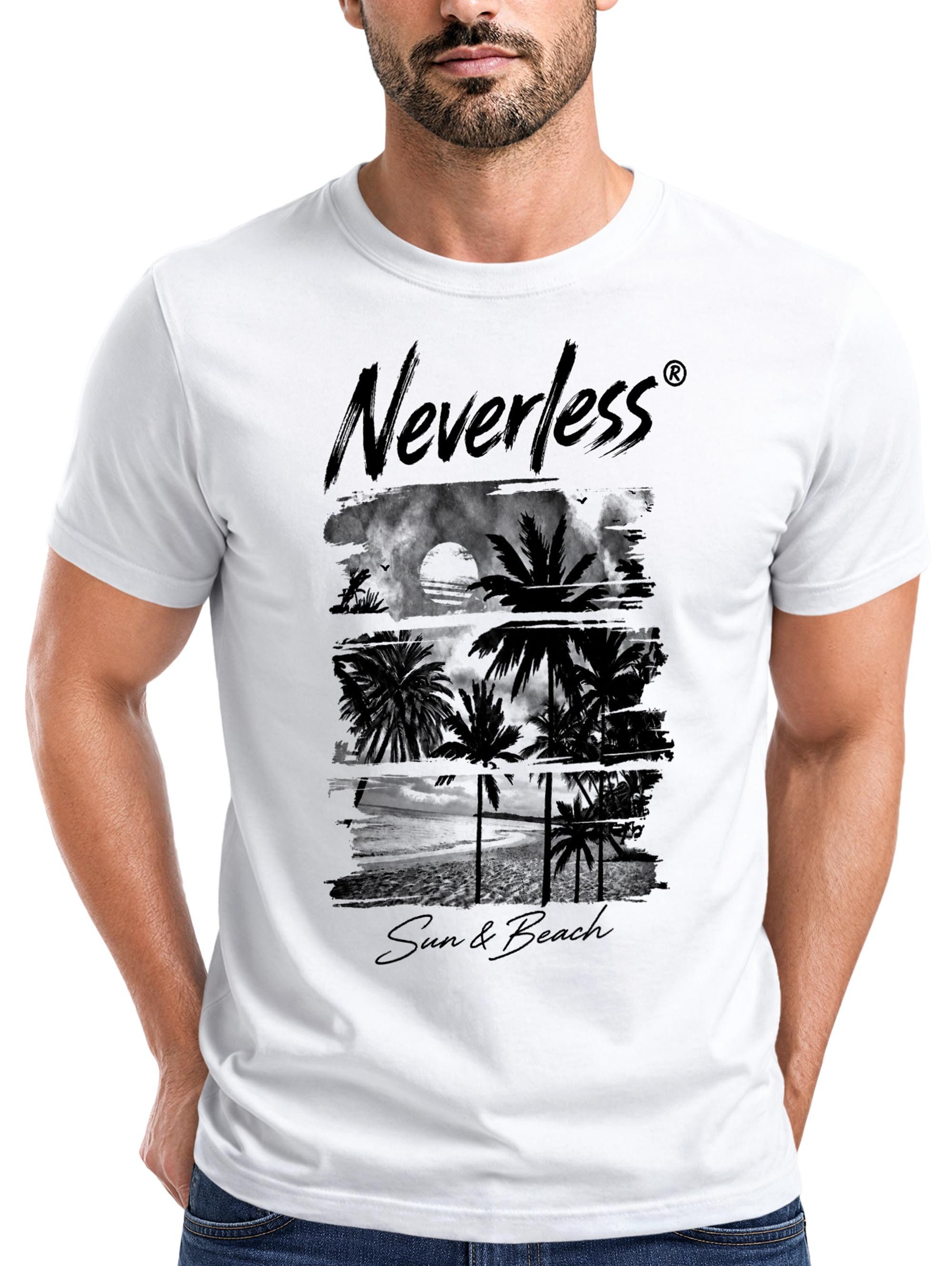 Neverless Print-Shirt Herren T-Shirt Frontprint - Sun & Beach - Baumwollshirt Männer mit Print