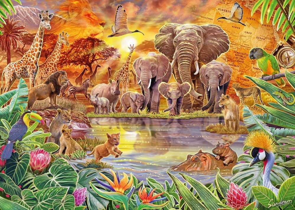 Schmidt Tiere Puzzle Puzzleteile 1000 Afrikas Spiele 59982, Wildlife Sundram Steve