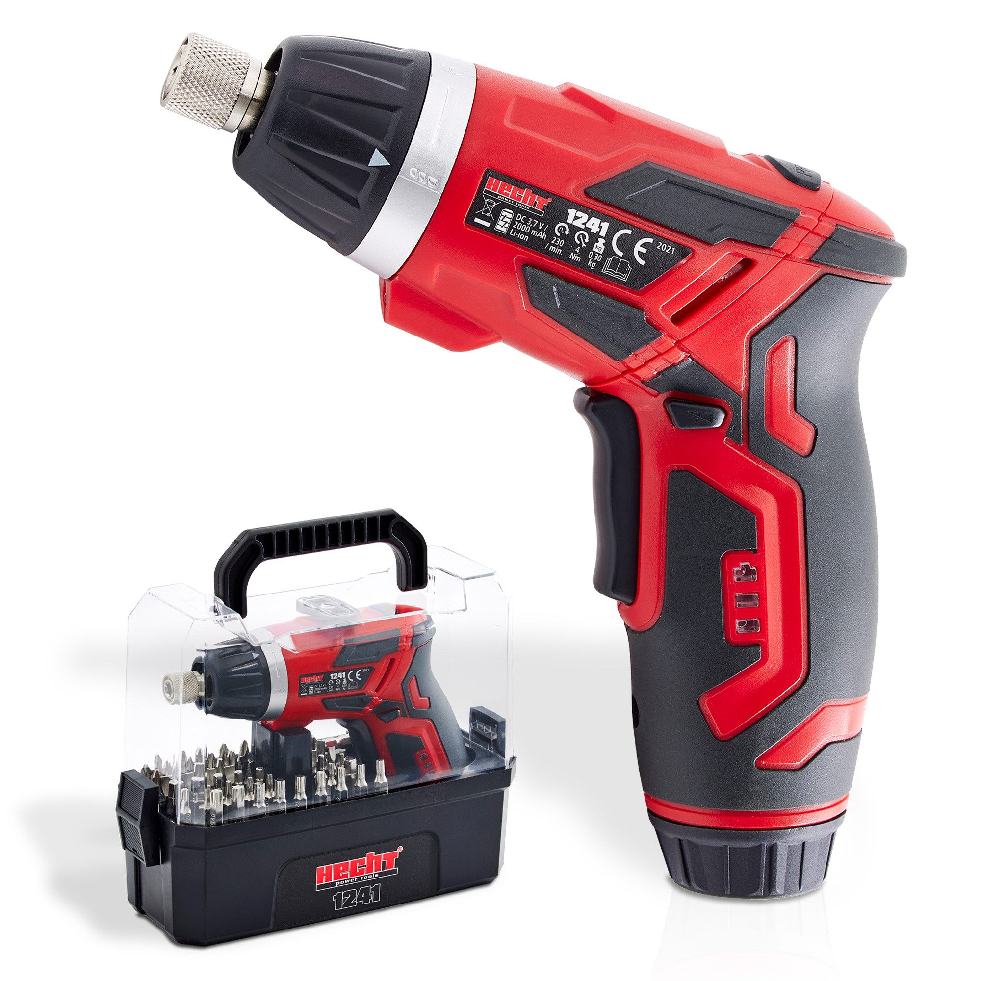 Hecht Akku-Schrauber mit 3,4V/2Ah Akku und 52-teiliger Bitsatz, 230 U/min, 4 Nm, Mangetisch, 4 Nm