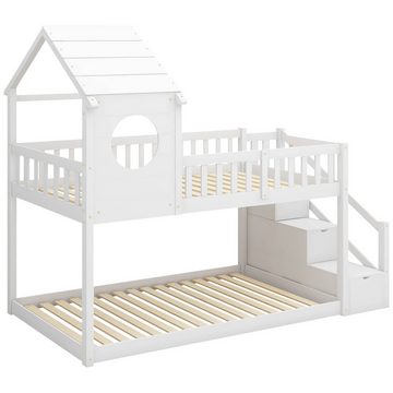 REDOM Etagenbett Doppelbett, Kinderbett in Hausform (90 x 200 cm, ohne Matratze, weiß), Kiefernholz Haus Bett for Kids