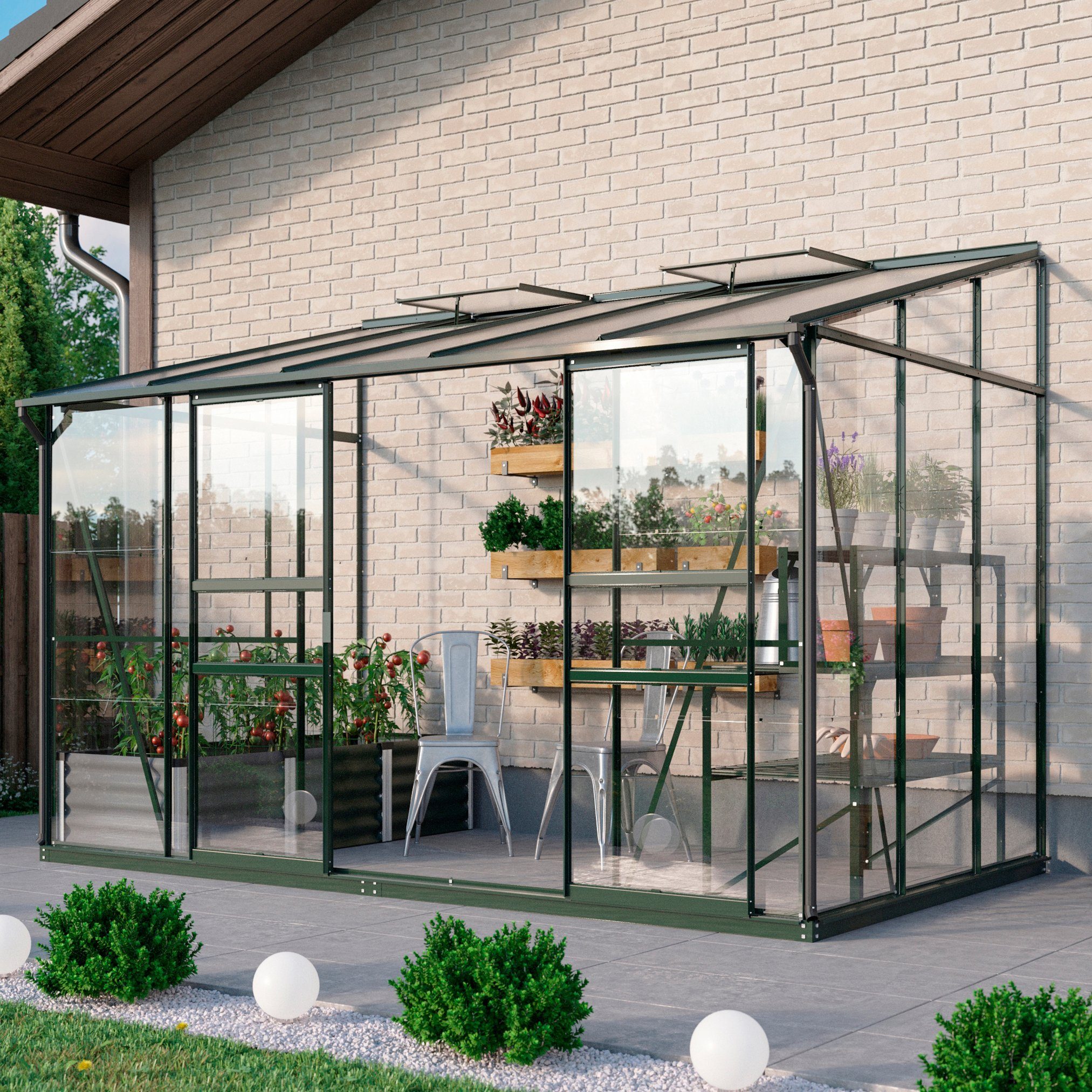 Vitavia Anlehngewächshaus Osiris 6500, BxTxH: 190 x 317 x 222 cm, 3 mm Wandstärke grün