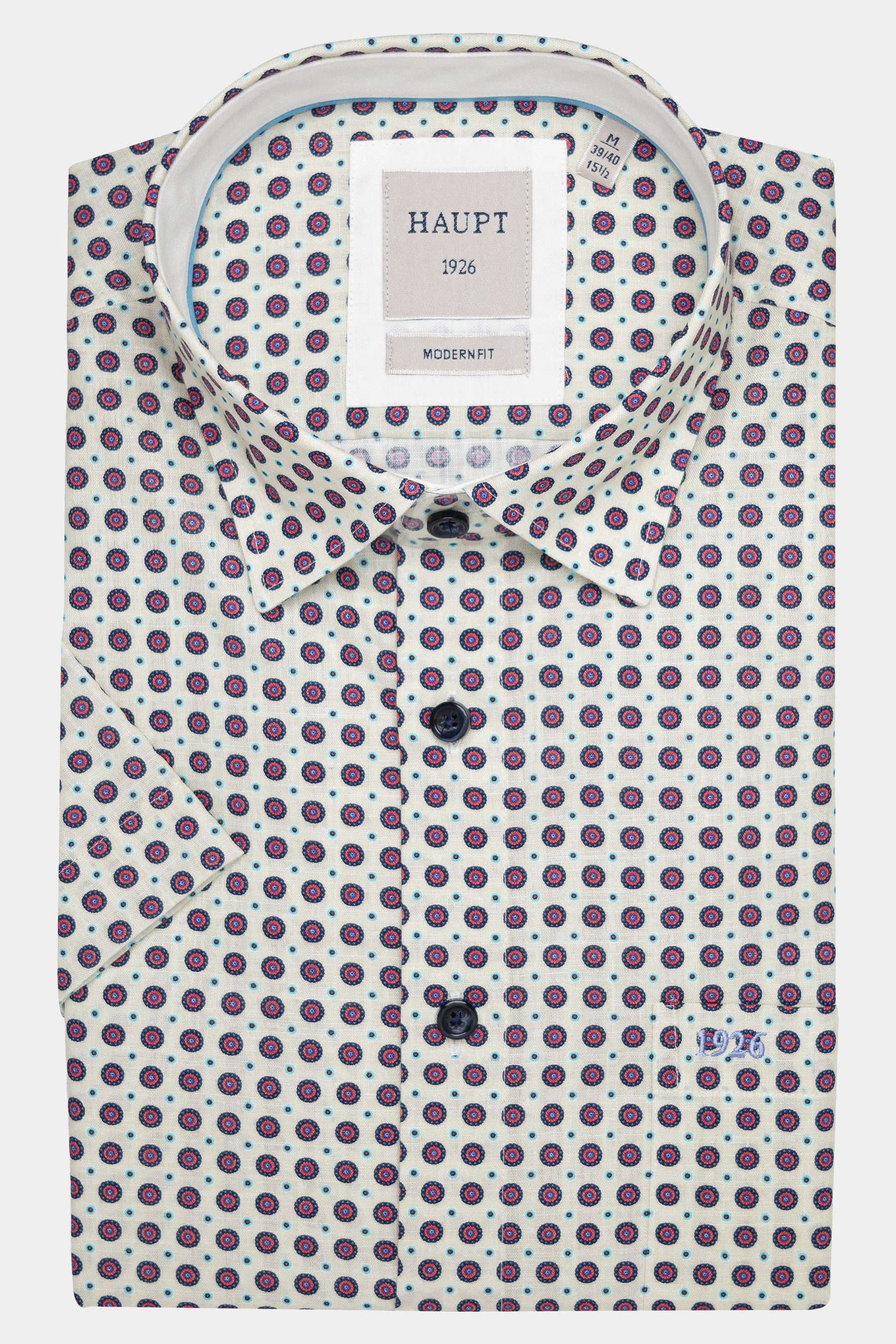 Haupt Kurzarmhemd Modern Fit Kurzarmhemd Mandala-Print Ecru Style Sommerlook