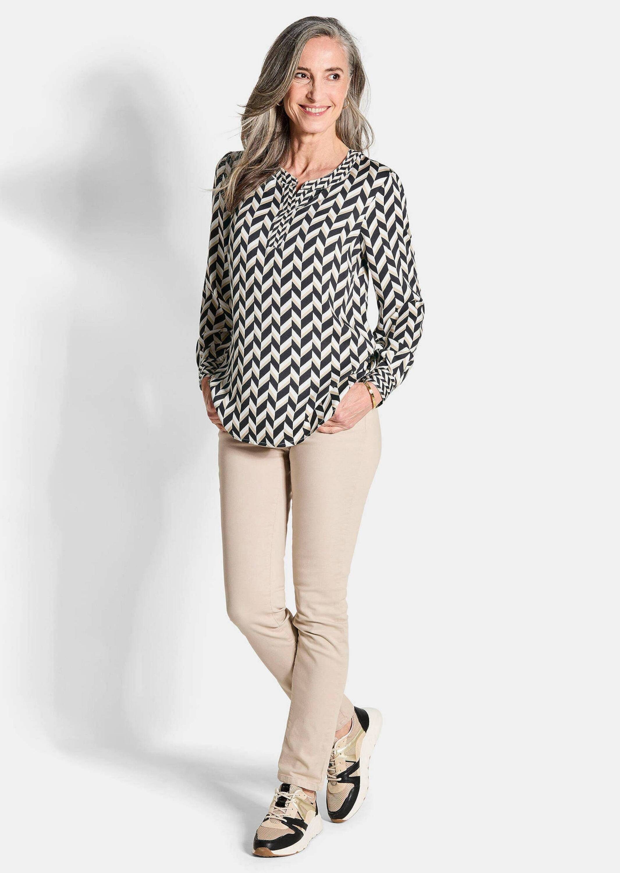 GOLDNER Schlupfbluse Grafische Viskosebluse mit Rundhals Elegante Schlupfbl günstig online kaufen