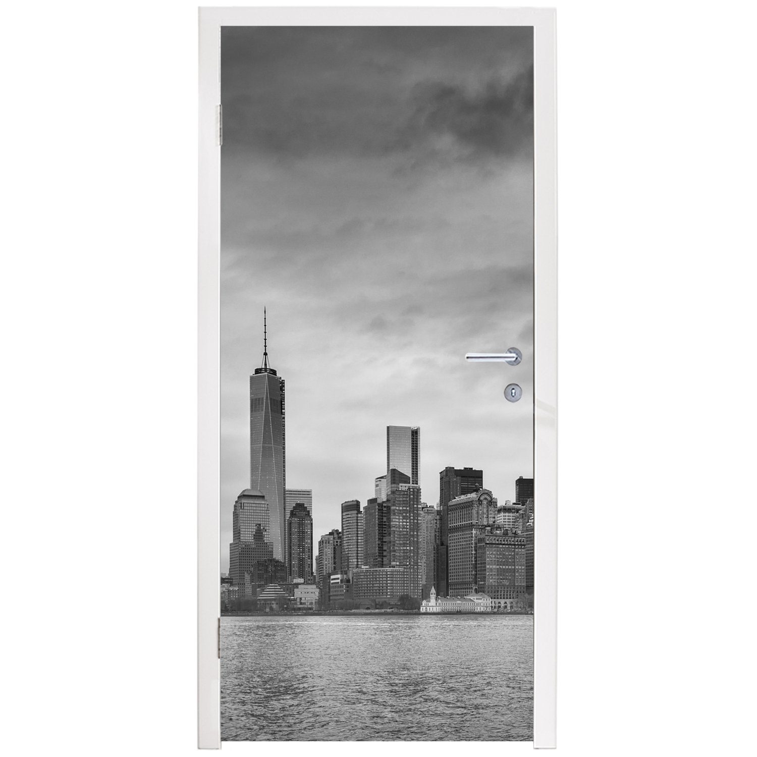 York Tür, Manhattan in New und Fototapete Türaufkleber, für weiß, Türtapete St), Matt, cm schwarz MuchoWow (1 75x205 bedruckt,