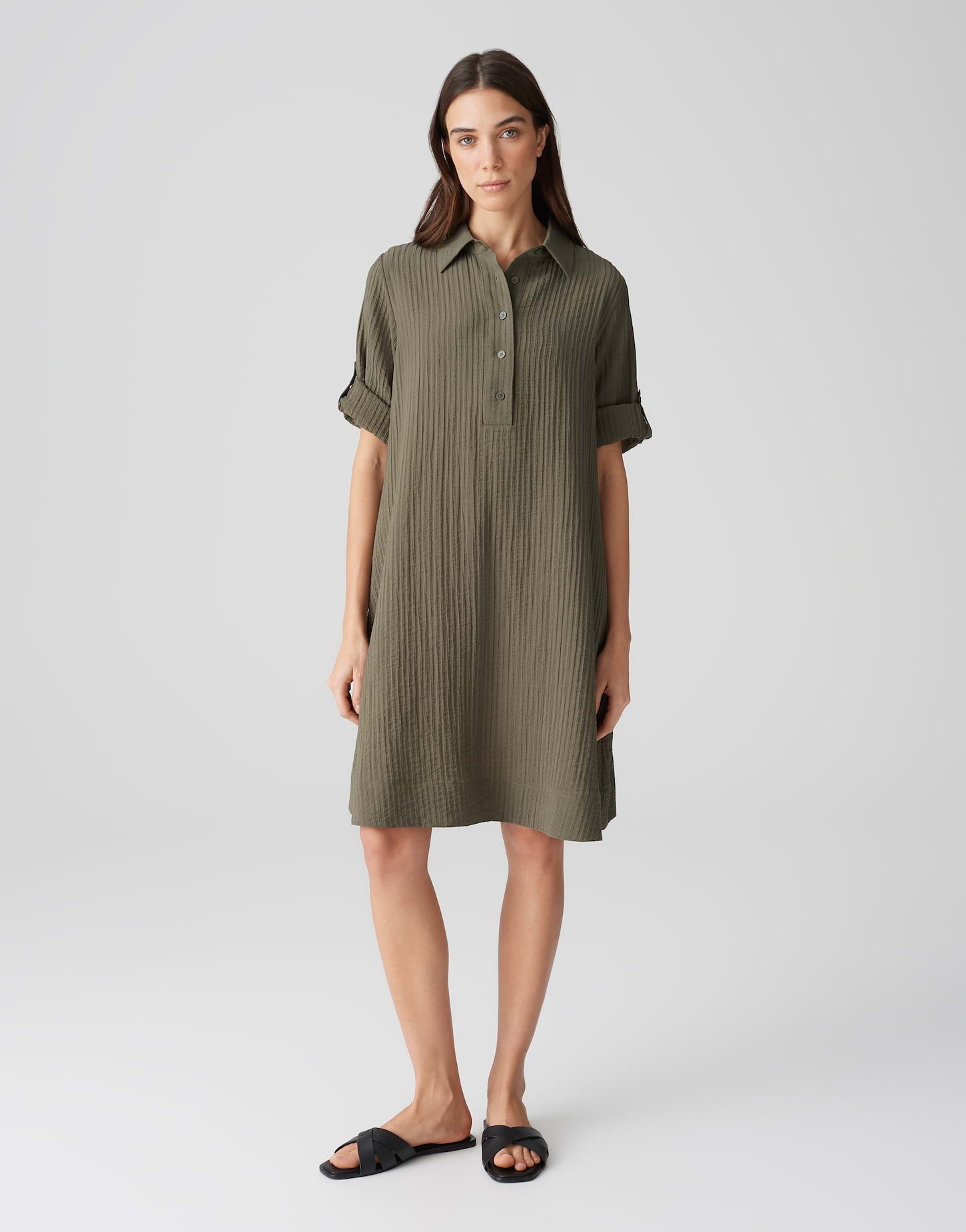OPUS Hemdblusenkleid WOMARA A-Linie mit feiner Rippstruktur günstig online kaufen