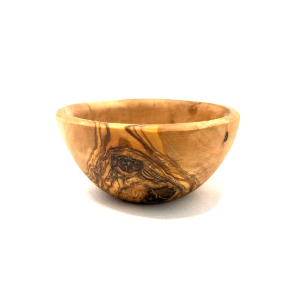 Olivenholz-erleben Tapas-Schale rund Ø 12 cm aus Olivenholz – rustikal, handgefertigt, Unikat, Olivenholz, (1-tlg), Jede Schale ein Unikat – natürliche Maserung, rustikales Olivenholz