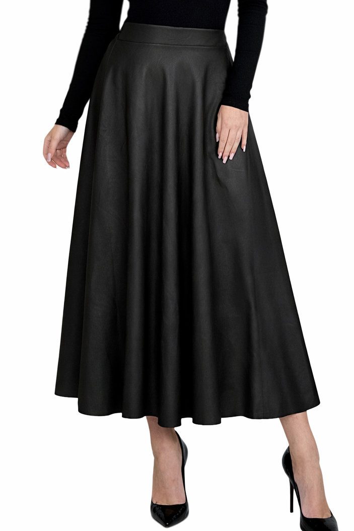 Mississhop Lederimitatrock Damen A-Linien langer Rock aus Kunstleder M.404