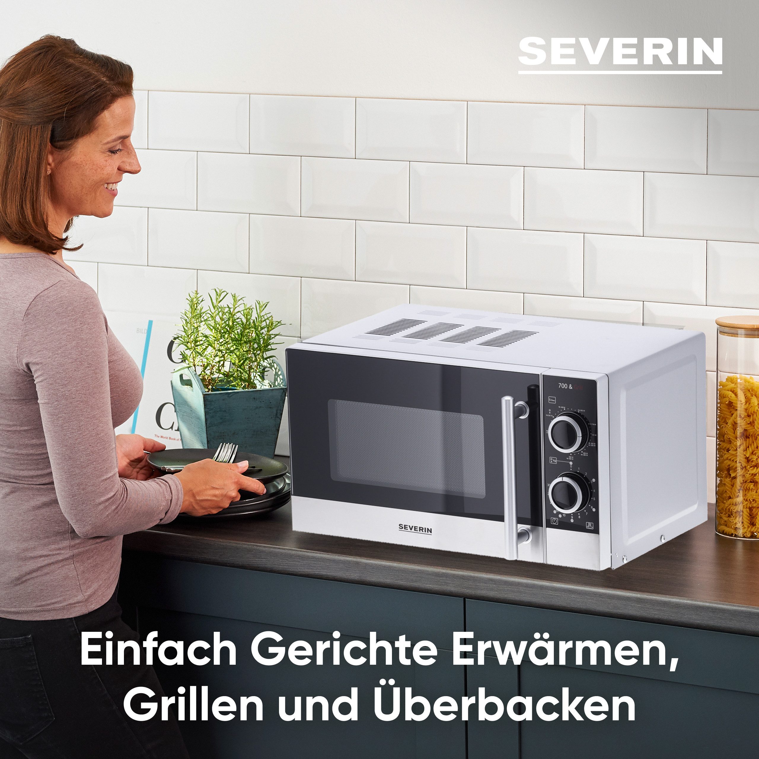 Severin Mikrowelle MW 7874 Mikrowelle mit Grillfunktion 2-in-1, elektrisch, Grillfunktion, 700W, 9 Automatikprogramme, Rost, Drehteller, Edelstahl