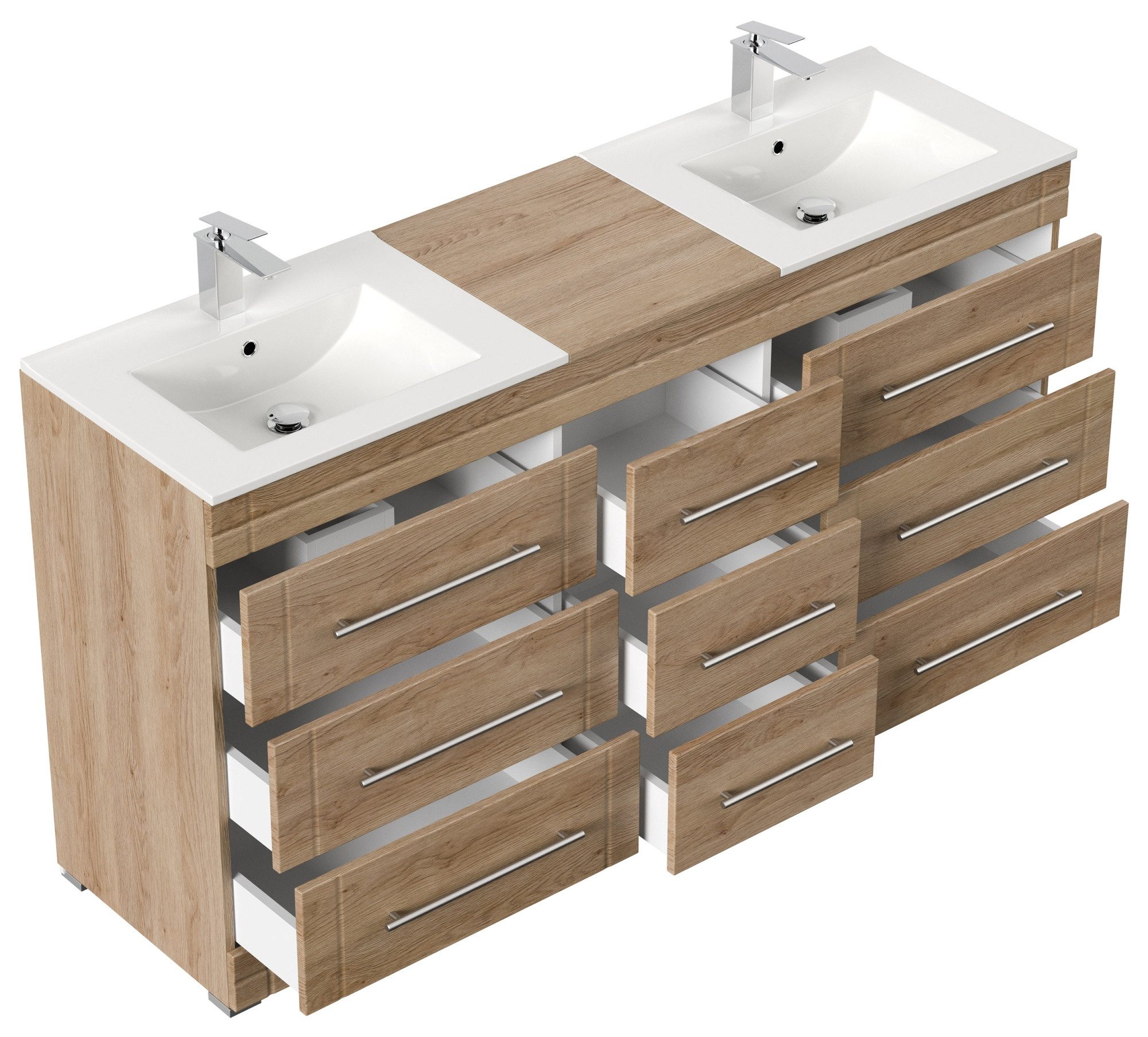 Magnolia Home Doppelwaschtisch Stand Badmöbel Cosmo Modern SoftClose eiche hell