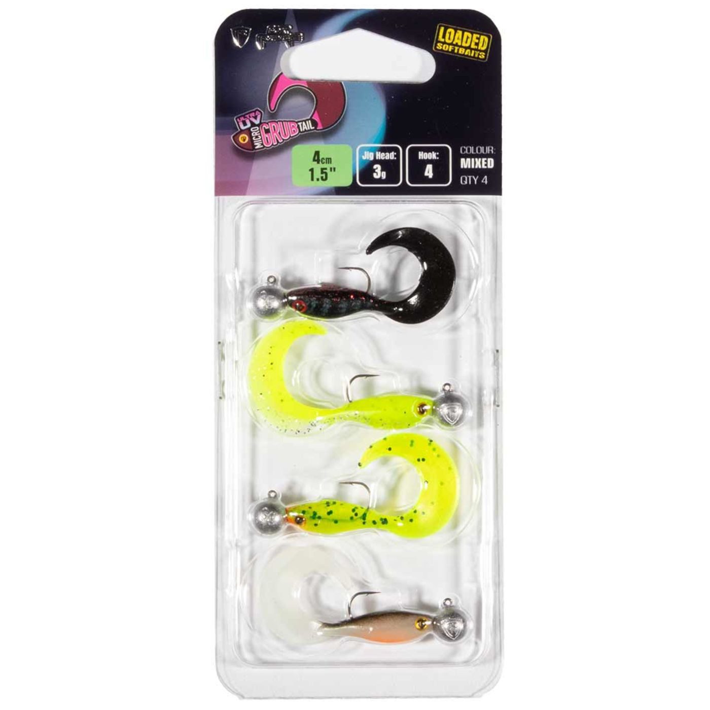 Fox Rage Kunstköder Fox Rage Micro Grub Mixed Pack UV 4cm 3g - 4 montierte Gummifische