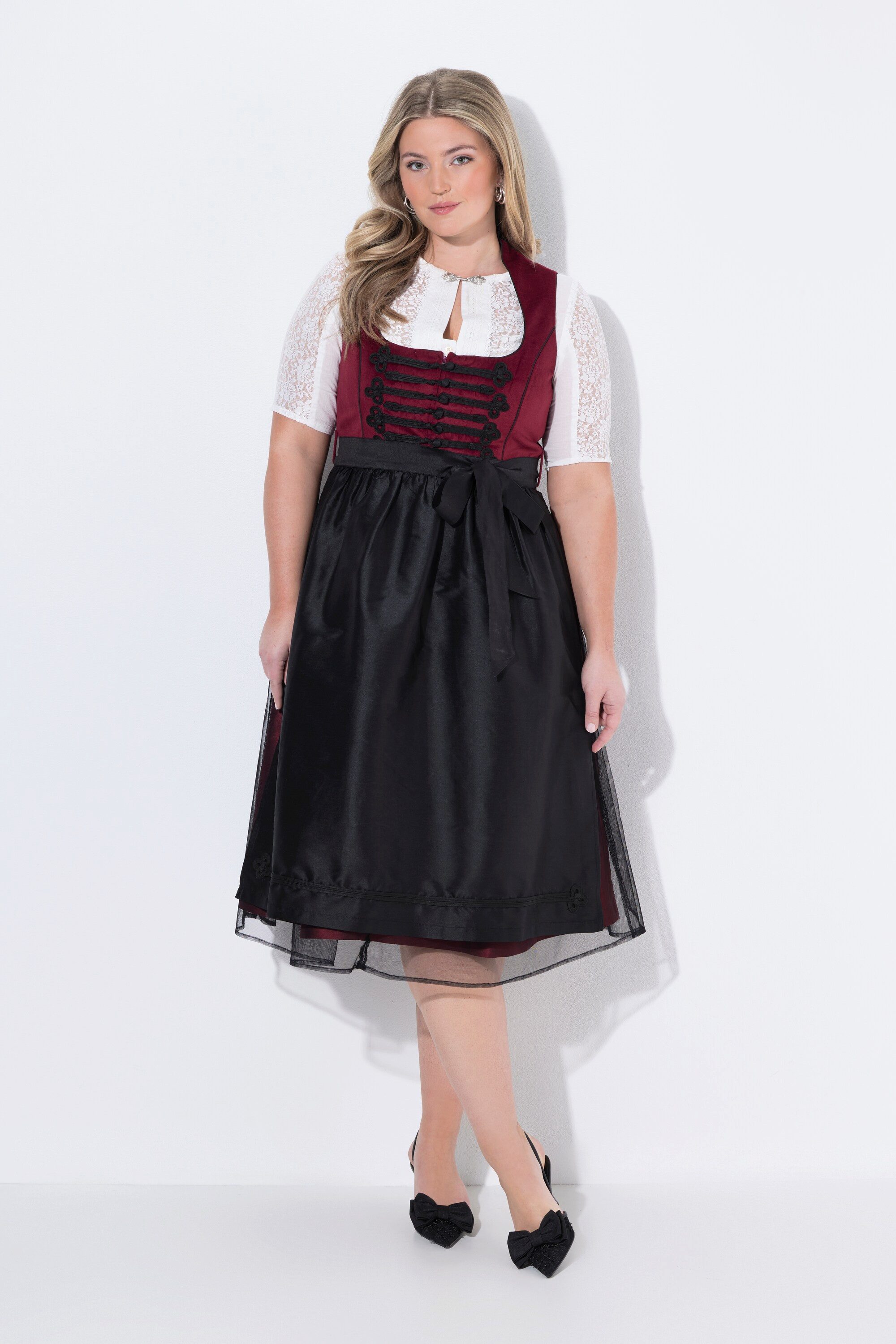 Ulla Popken Dirndl Dirndl Schnürung Spitze Carré-Ausschnitt ärmellos