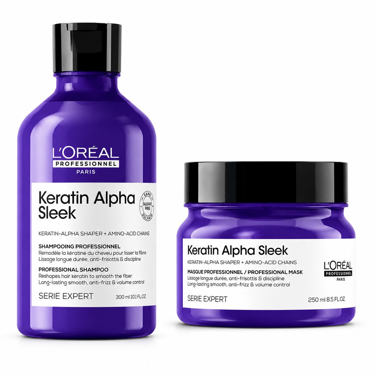 L'ORÉAL PROFESSIONNEL PARIS Haarpflege-Set L'Oréal Keratin Alpha Sleek Shampoo Maske Set 550 ml, 2-tlg., reichhaltig