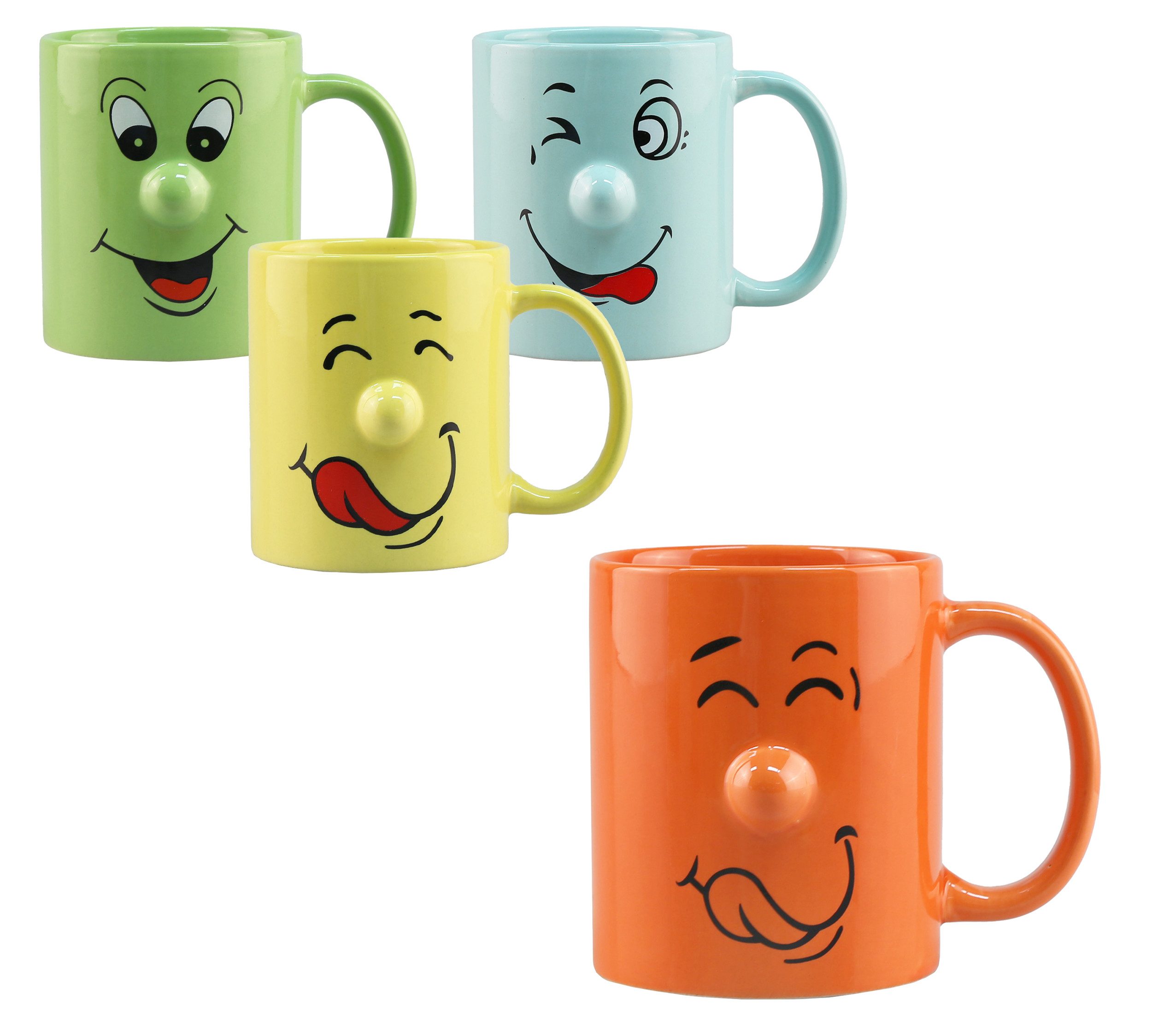 Annastore Tasse 4-tlg. Set Lustige Tassen mit Gesicht - Kaffeetassen - Kaffeebecher, Tassen für Kinder - Wizige Tassen mit Gesicht