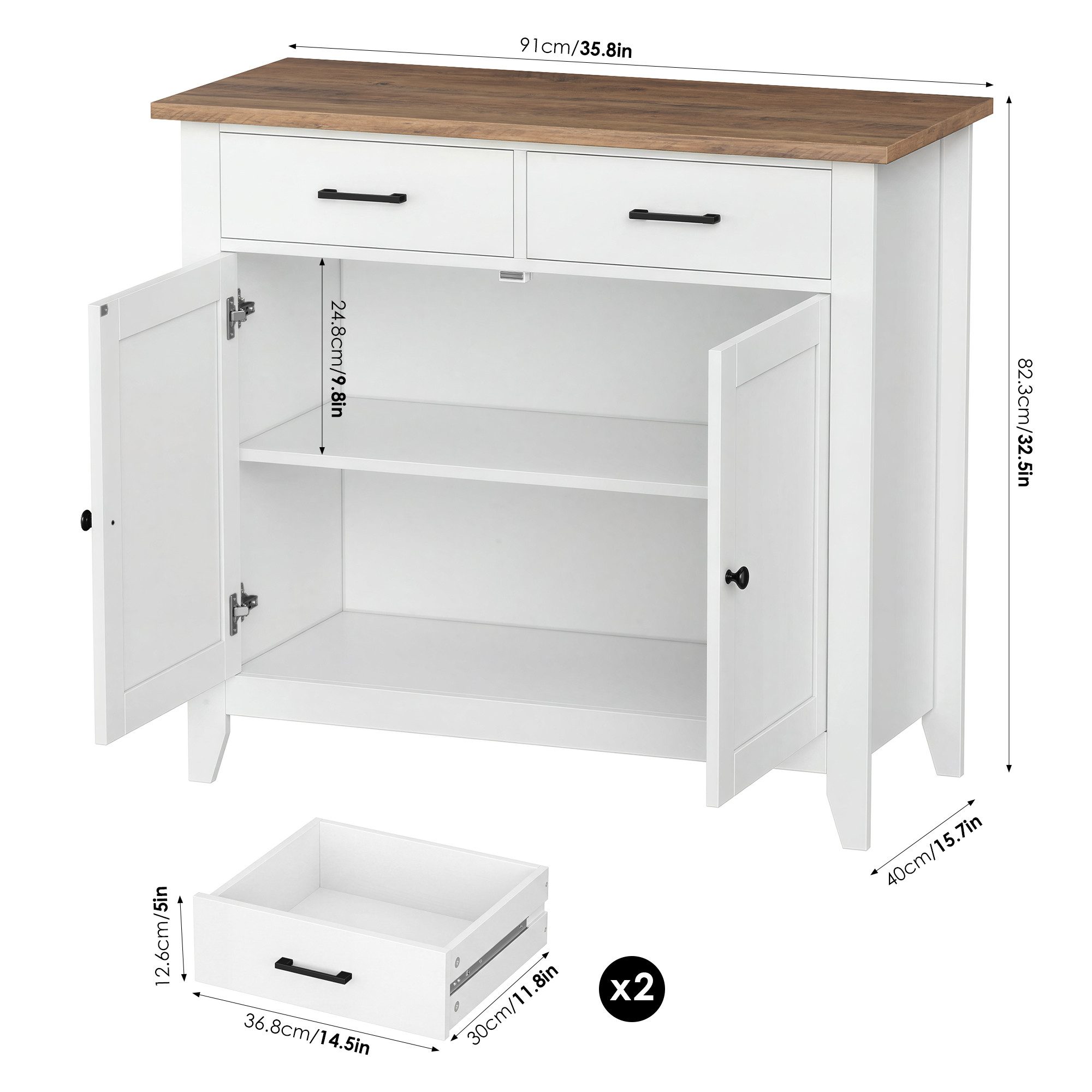 HOMECHO Buffet Sideboard Weiß Küchenschrank mit 2 Schubladen 2 Türen