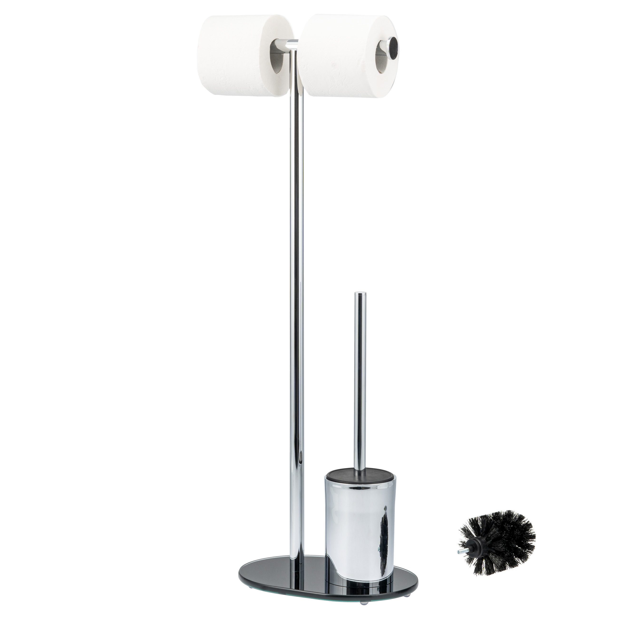 bremermann WC-Garnitur Stand-WC-Garnitur, WC-Bürste, Rollenhalter mit Glassockel, (1-tlg), inkl. Ersatzbürstenkopf