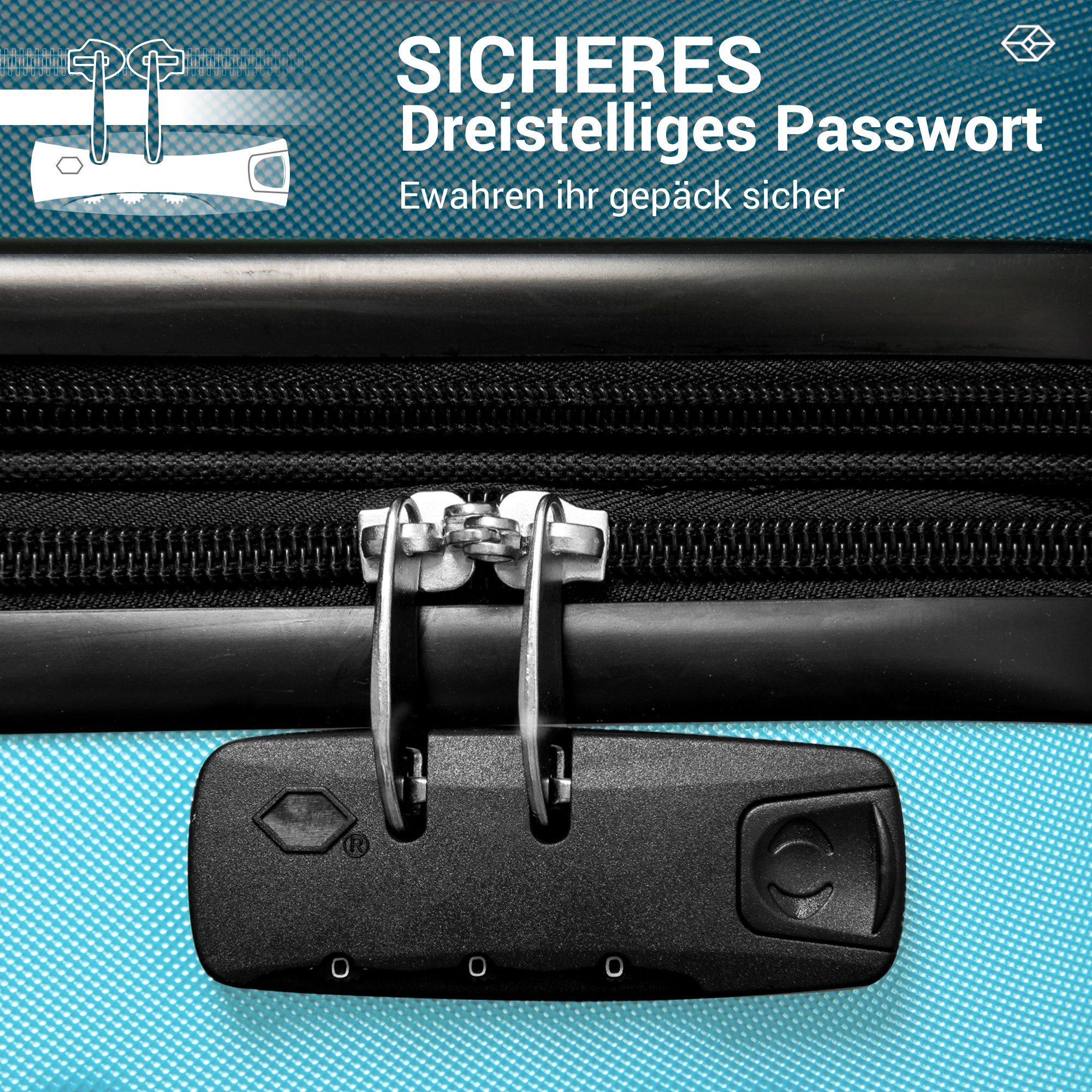 Geschäftsreisekoffer mit Trolleyset Hellblau tlg) Rollkoffer 4 TSA-Schloss, (3 Rollen, Reisekoffer Ulife