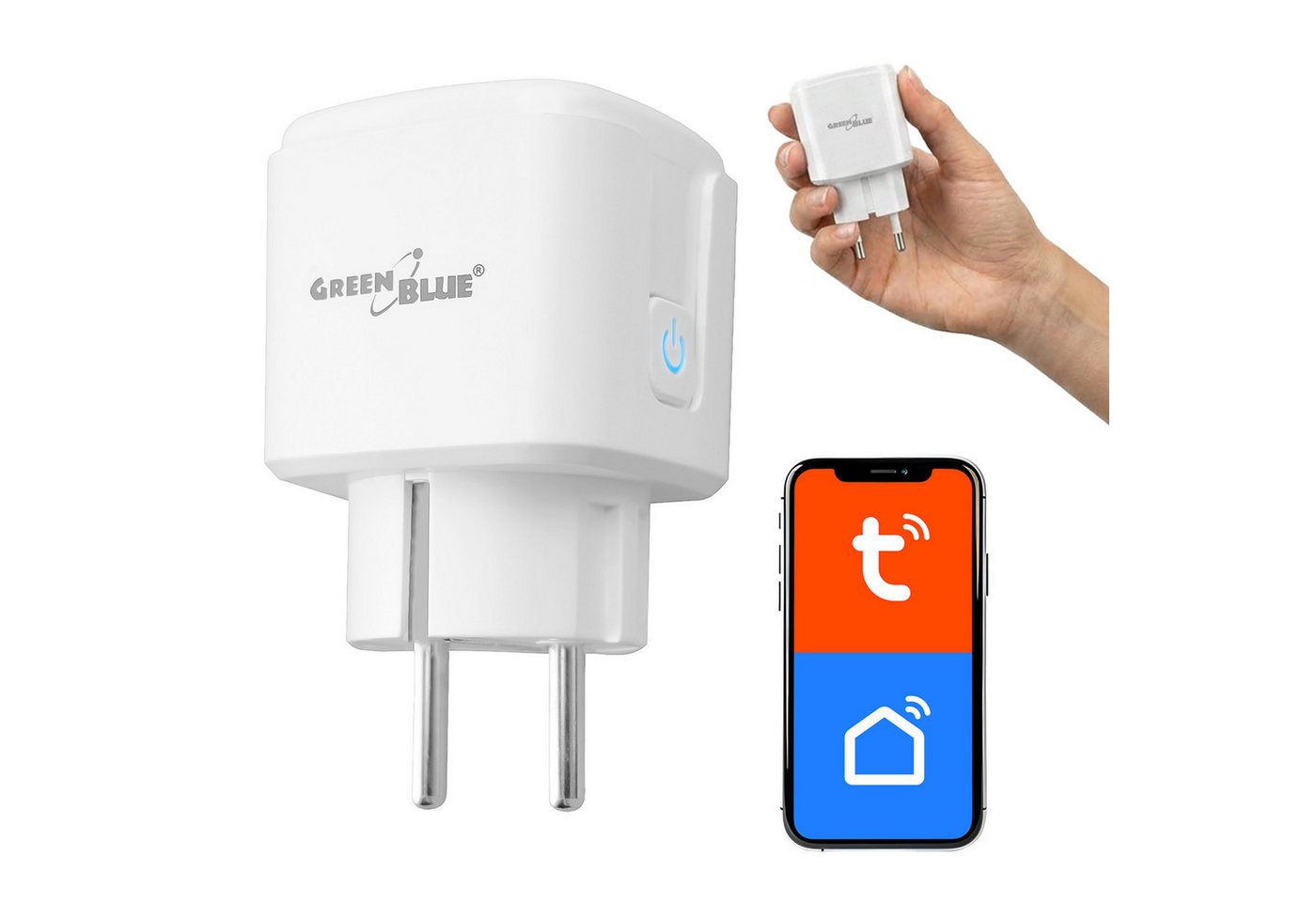 GreenBlue Steckdose GB735 Tuya Smart-WLAN-Steckdose mit Programmierfunktion, 1-St., Android/iOS/Alexa/Google Home, Timer, Leistungsmesser