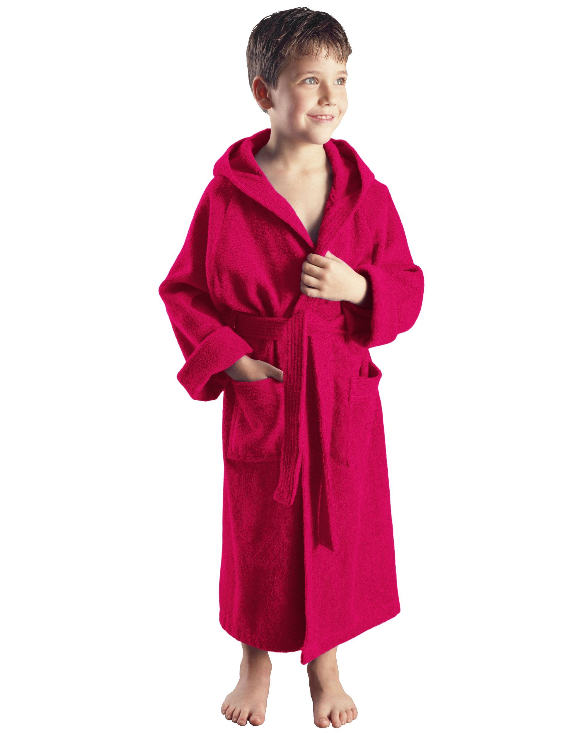 Arus Kinderbademantel für Jungen und Mädchen, mit Kapuze, in vielen Farben erhältlich, 100% Baumwolle, Kapuze, Gürtel, mit zwei Taschen, farbenfroh