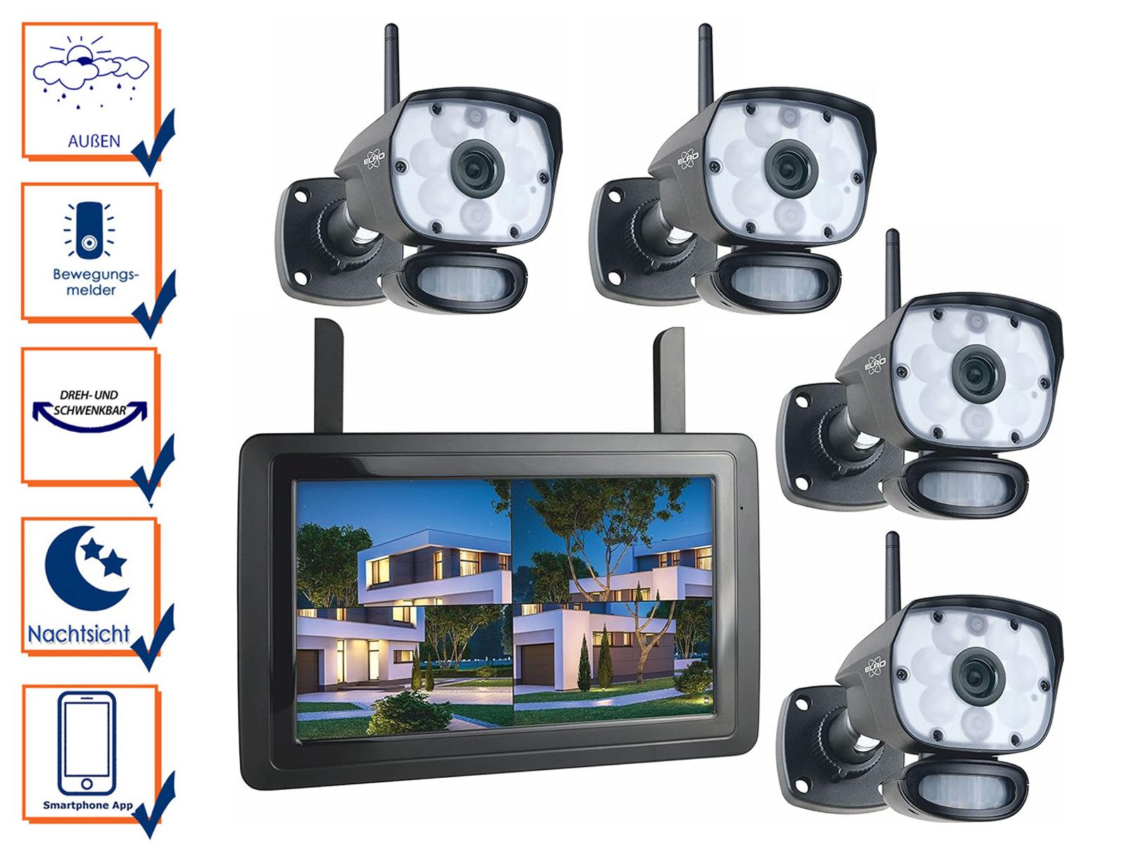Elro Outdoor-Kamera (WLAN (Wi-Fi), IP Überwachungskameras mit Live-Übertragung auf Handy Bewegungsmelder)