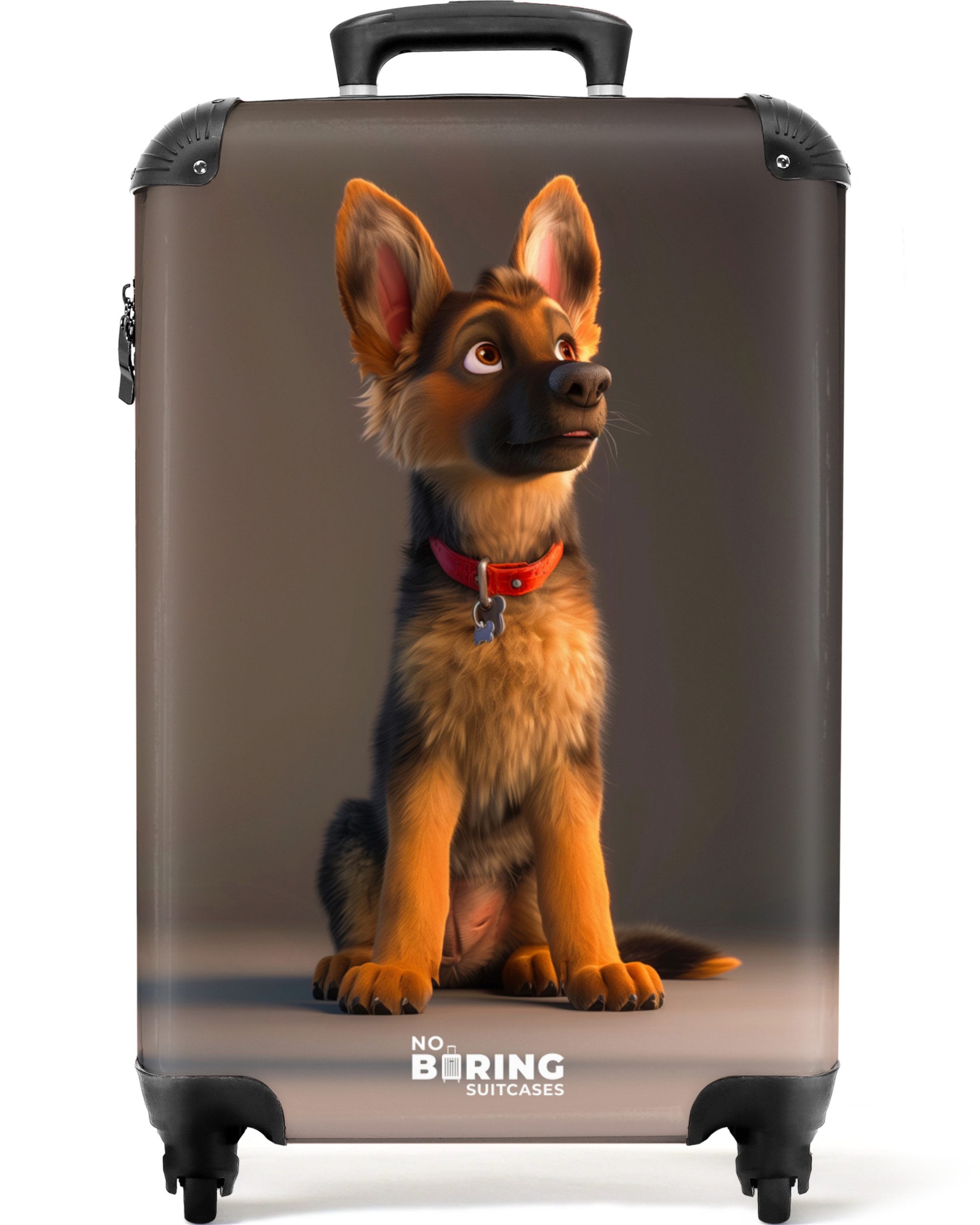 NoBoringSuitcases.com© Kinderkoffer Schäferhundwelpe mit rotem Halsband 55x35x20cm, 4 Rollen, Kinder Чемоданы Klein, Trolley Handgepäck, Reisekoffer