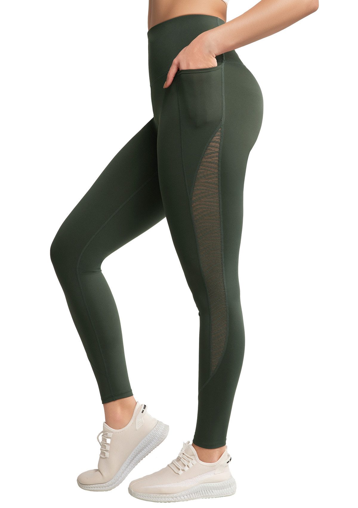 Leggings Damen Sport Blickdicht Sporthose mit Taschen, E110701A19