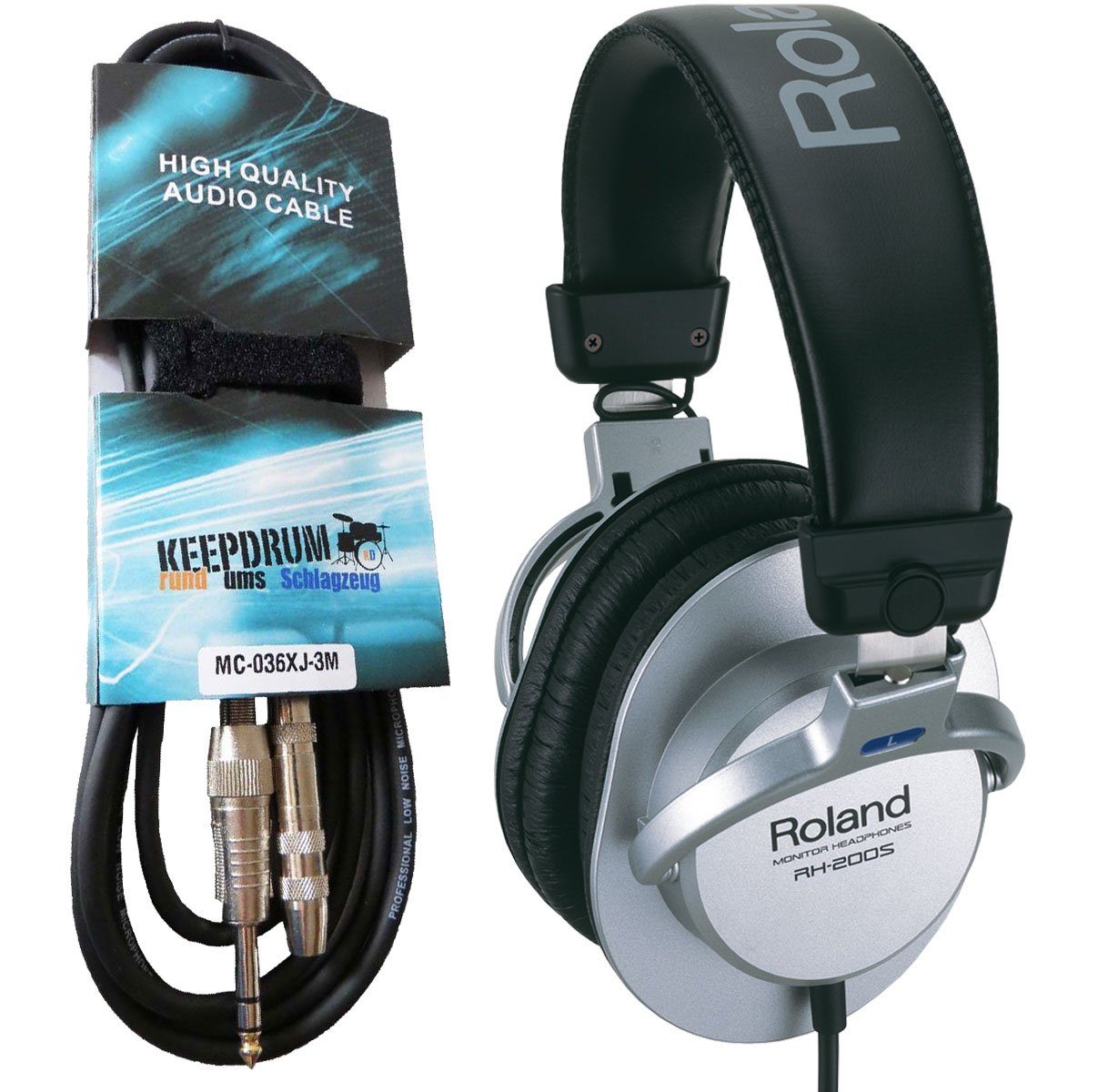 Roland RH-200S Silver mit 3m Verlängerungskabel HiFi-Kopfhörer