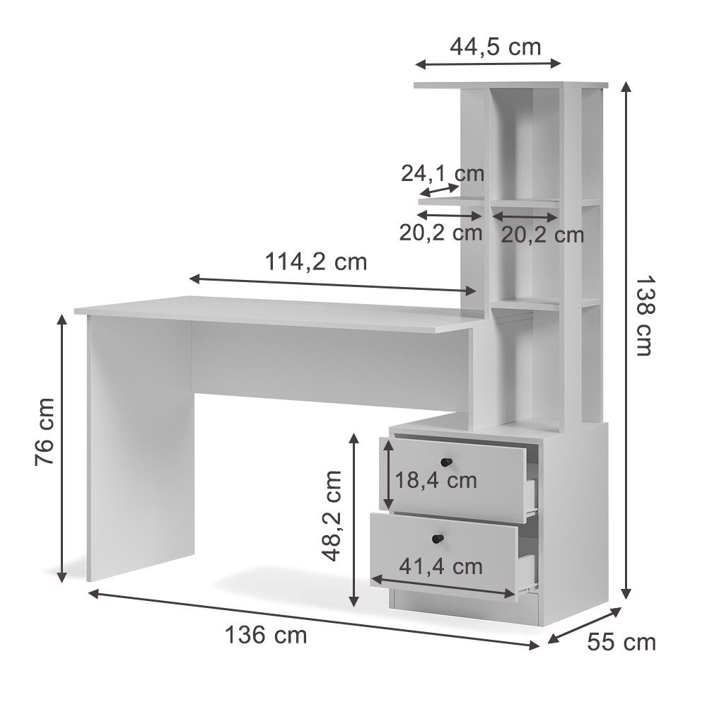 Vicco Schreibtisch Denton, Weiß, 136 x 55 cm (1-St)