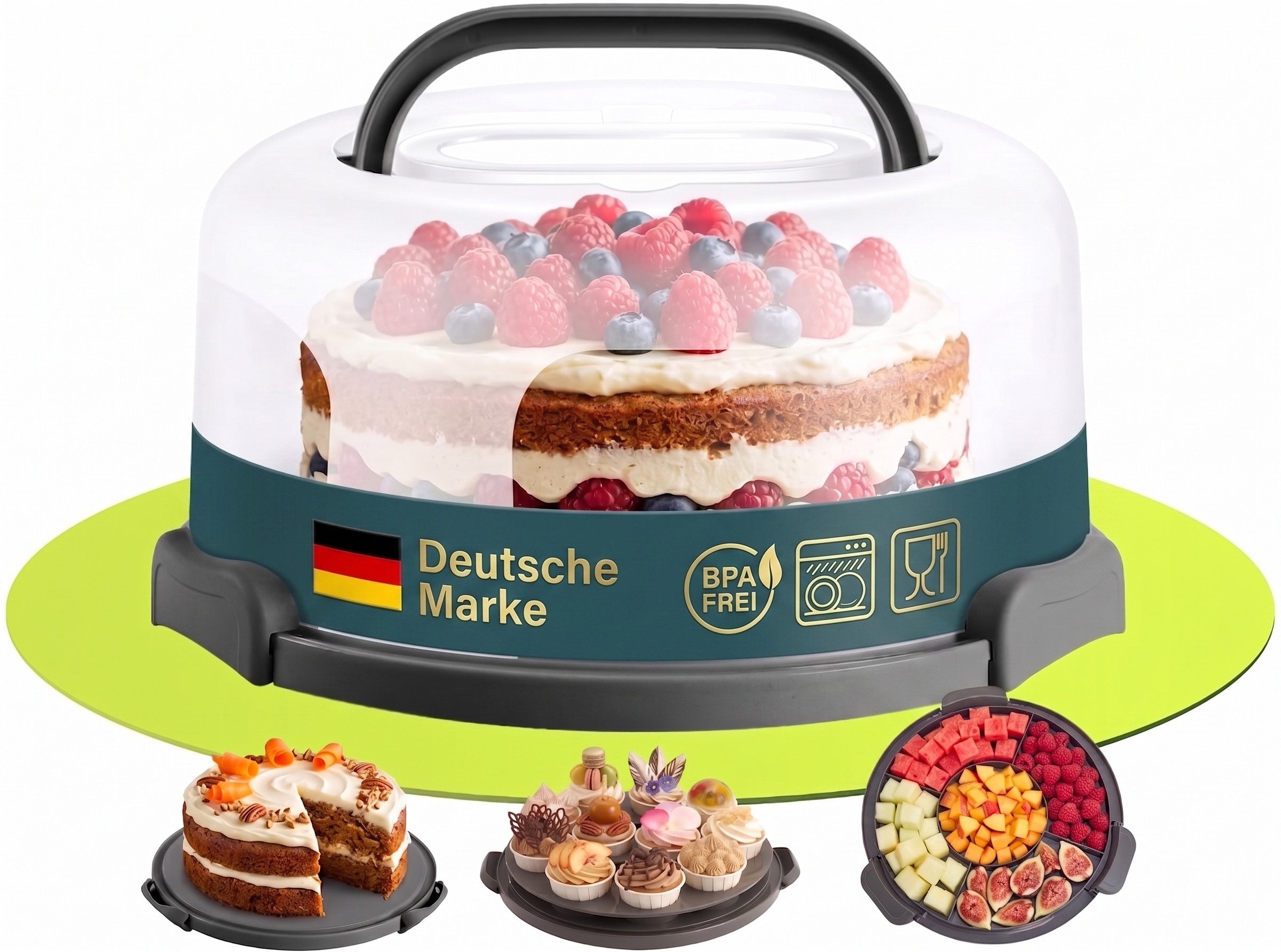 uandu home Kuchentransportbox Tortentransportbox mit Haube und Griff, Kuchenbehälter, Tortenbehälter, (Tortentransportbox mit Haube und Griff, BPA Frei Tortenbehälter), Dishwasher Safe
