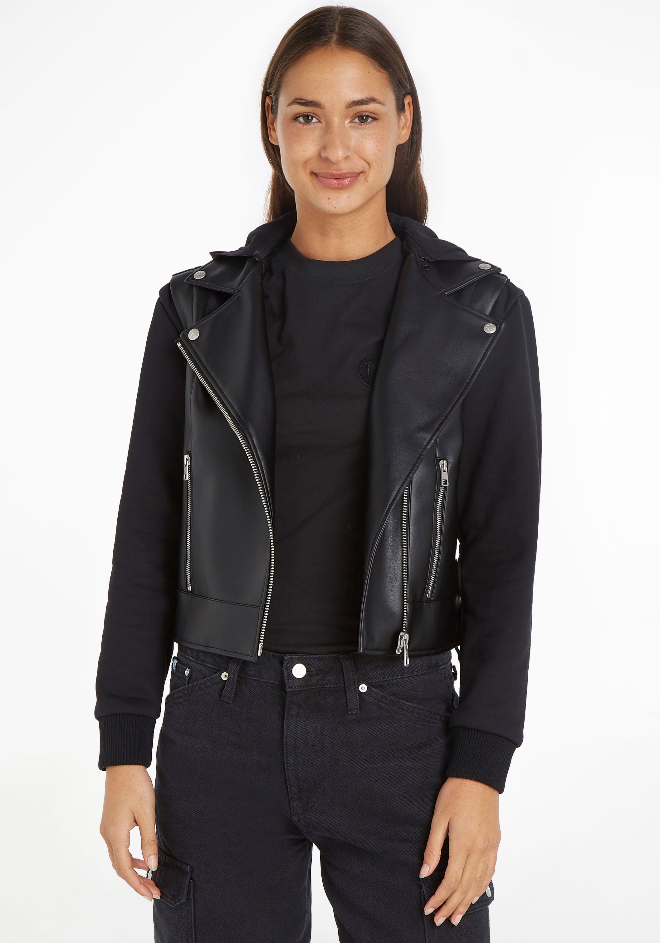 Calvin Klein Jeans Lederimitatjacke FAUX LEATHER JERSEY MIX BIKER