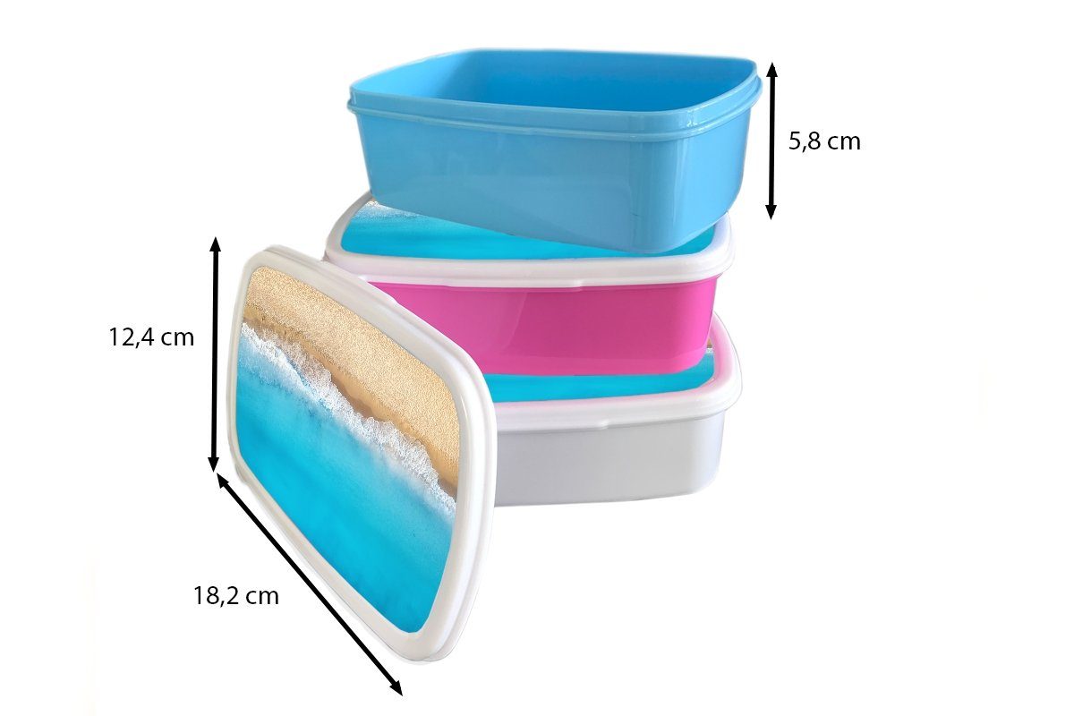 Kunststoff, Wasser Mädchen - Kinder Jungs und und MuchoWow Brotdose, Strand Erwachsene, Lunchbox Blau, für (2-tlg), für Brotbox - weiß