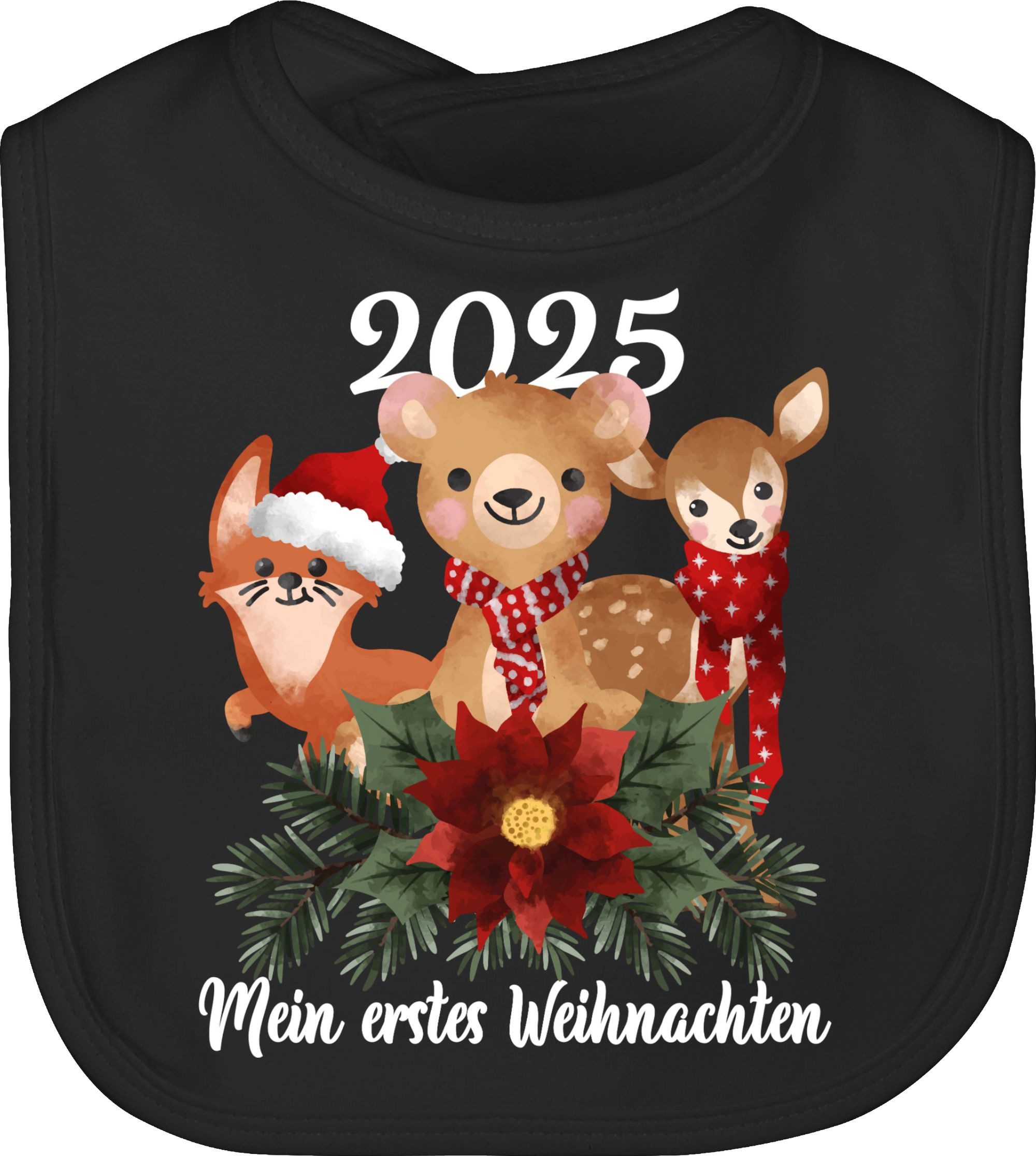 Shirtracer Lätzchen 2025 Mein erstes Weihnachten mit süßen Tieren - weiß, Weihnachten Kleidung Baby