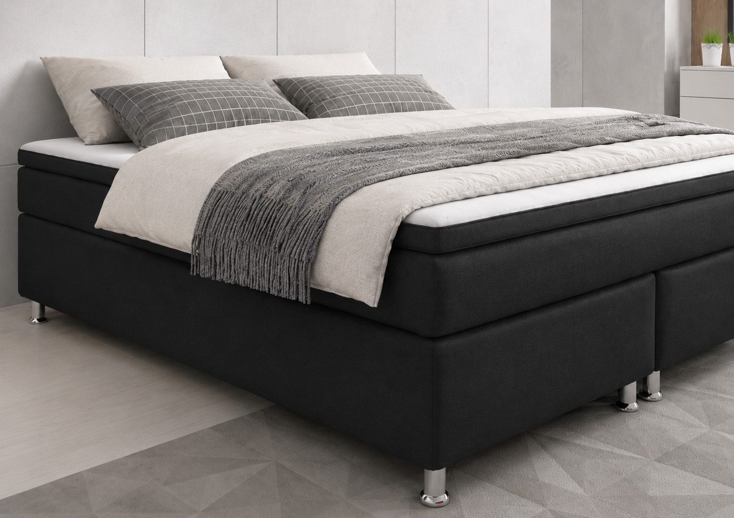 inter Boxspringbett Rahmen Boxbett mit 7-Zonen Taschenfederkern inkl. Topper (Komplettbett, 7 Zonen Tonnentaschenfederkernmatratze, 90 cm, 140 cm, 180 cm), Inklusive Topper, Tonnentaschenfederkern, Hoher Liegekomfort