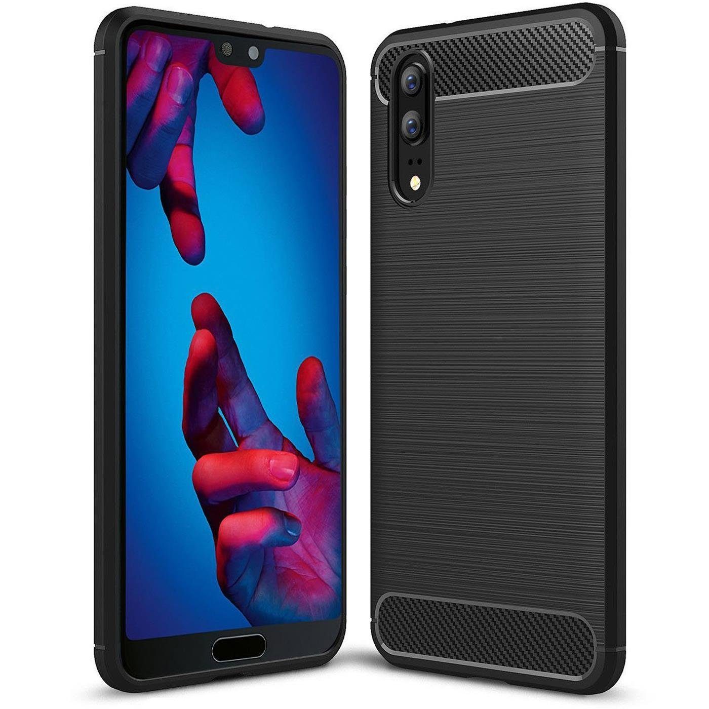 CoolGadget Handyhülle Carbon Handy Hülle für Huawei P20 5,8 Zoll, robuste Telefonhülle Case Schutzhülle für P20 Hülle