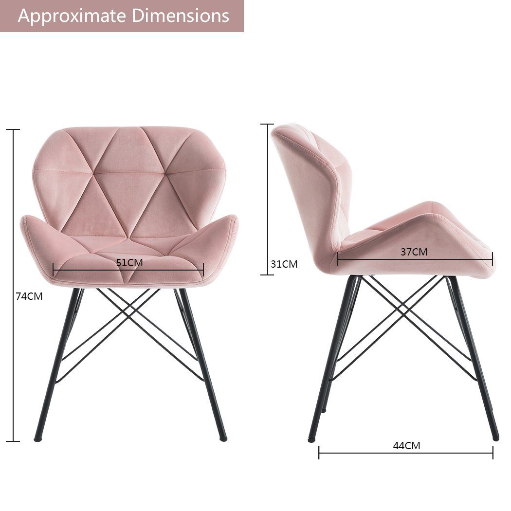 Samt Esszimmerstuhl, Esszimmerstuhl Stoff oder Hellrosa Metallbeine Set Stuhl Kunstleder, Lederoptik Duhome 2er