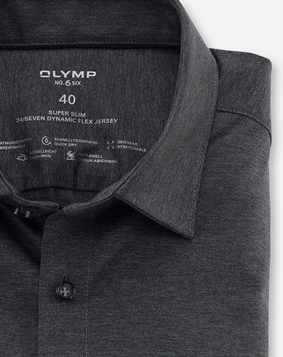 OLYMP slim super No. Jersey-Qualität in Businesshemd bequemer anthrazit Six