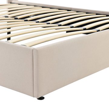 Celya Polsterbett Stauraumbett Hydraulisch Doppelbett 140x200cm, Lattenrost aus Holz, Bett mit Lattenrost aus Metallrahmen, Leinen