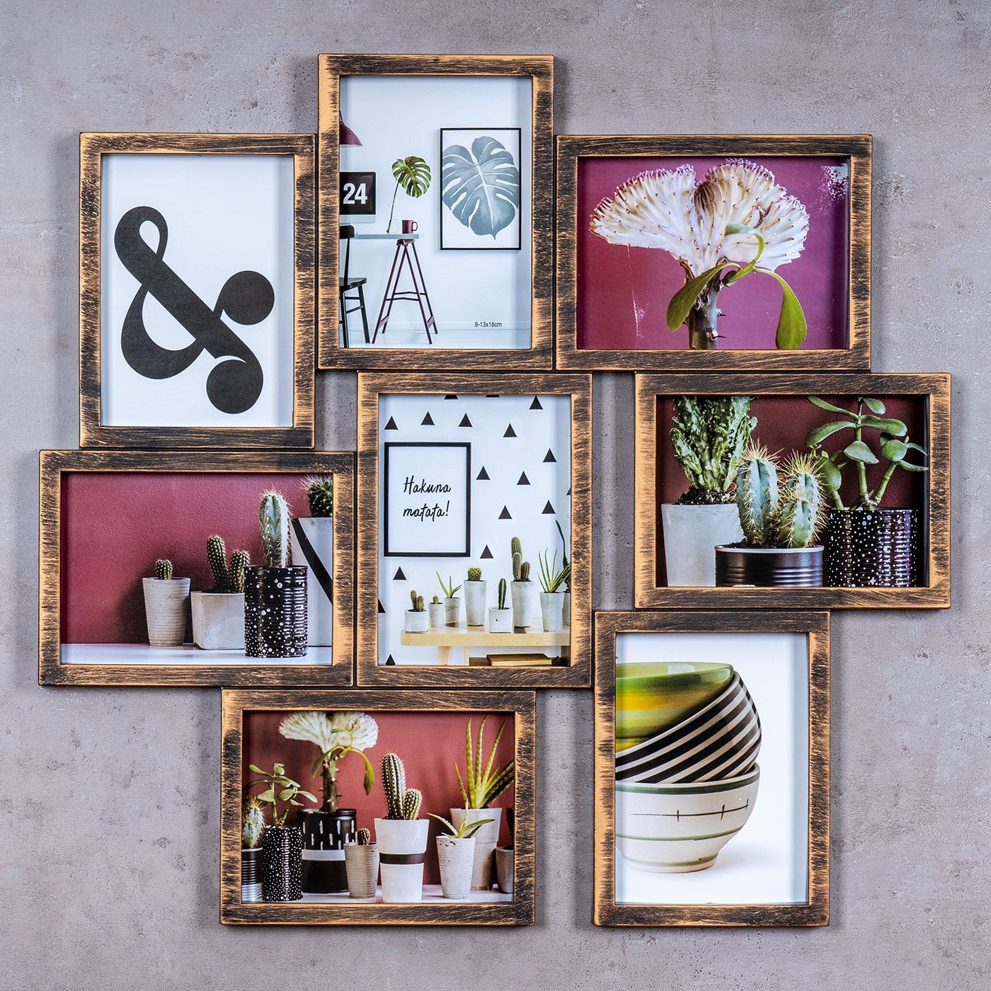 Levandeo® Bilderrahmen Collage, Bilderrahmen 8 Fotos 13x18 Kupfer Fotogaler günstig online kaufen