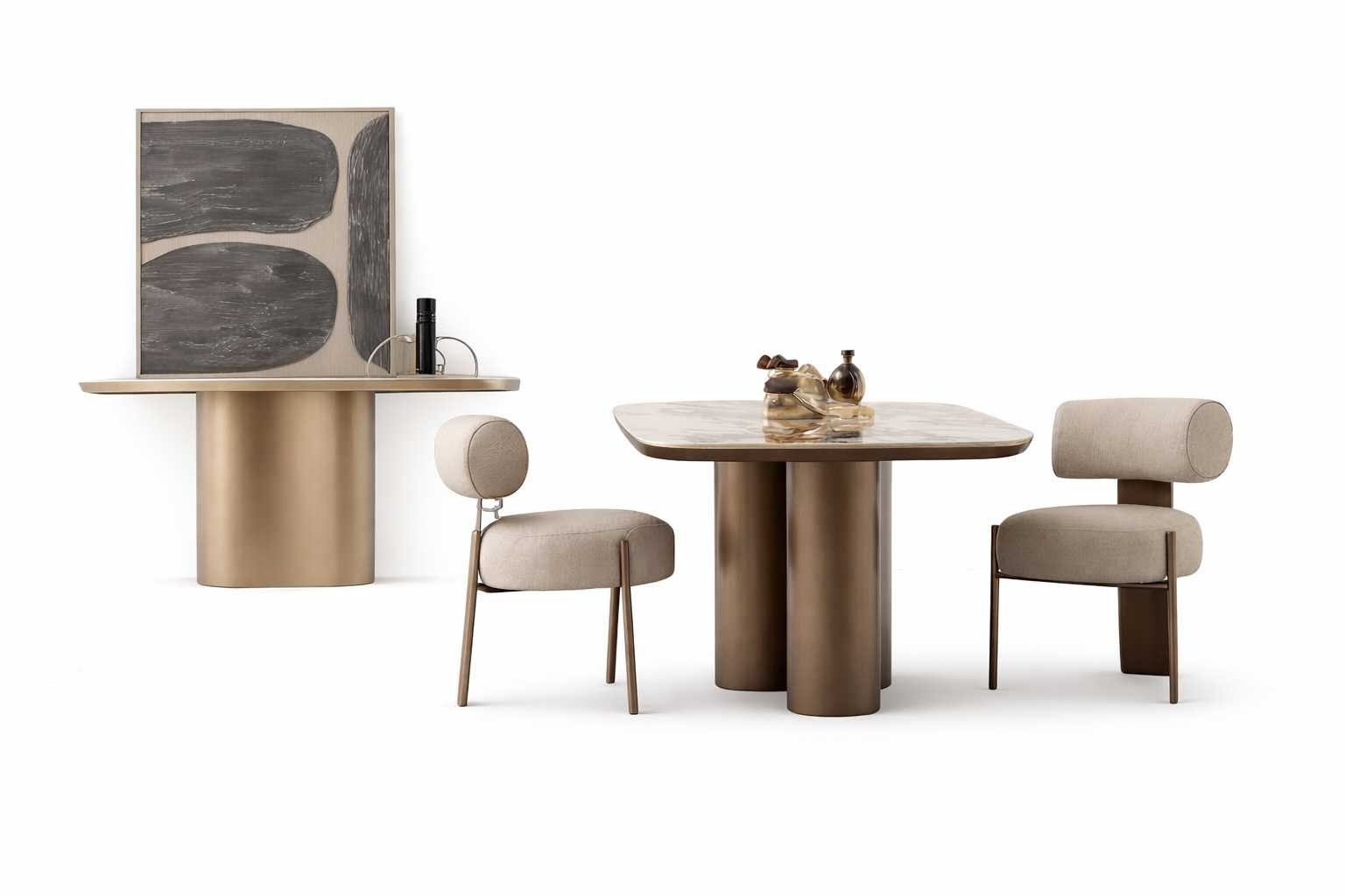 Essgruppe Beige Esszimmergruppe mit Esstisch und 2 Stühlen, 4-teilig