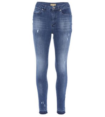 Sarah Kern Slim-fit-Jeans Röhren-Denim koerpernah mit Wordingprint