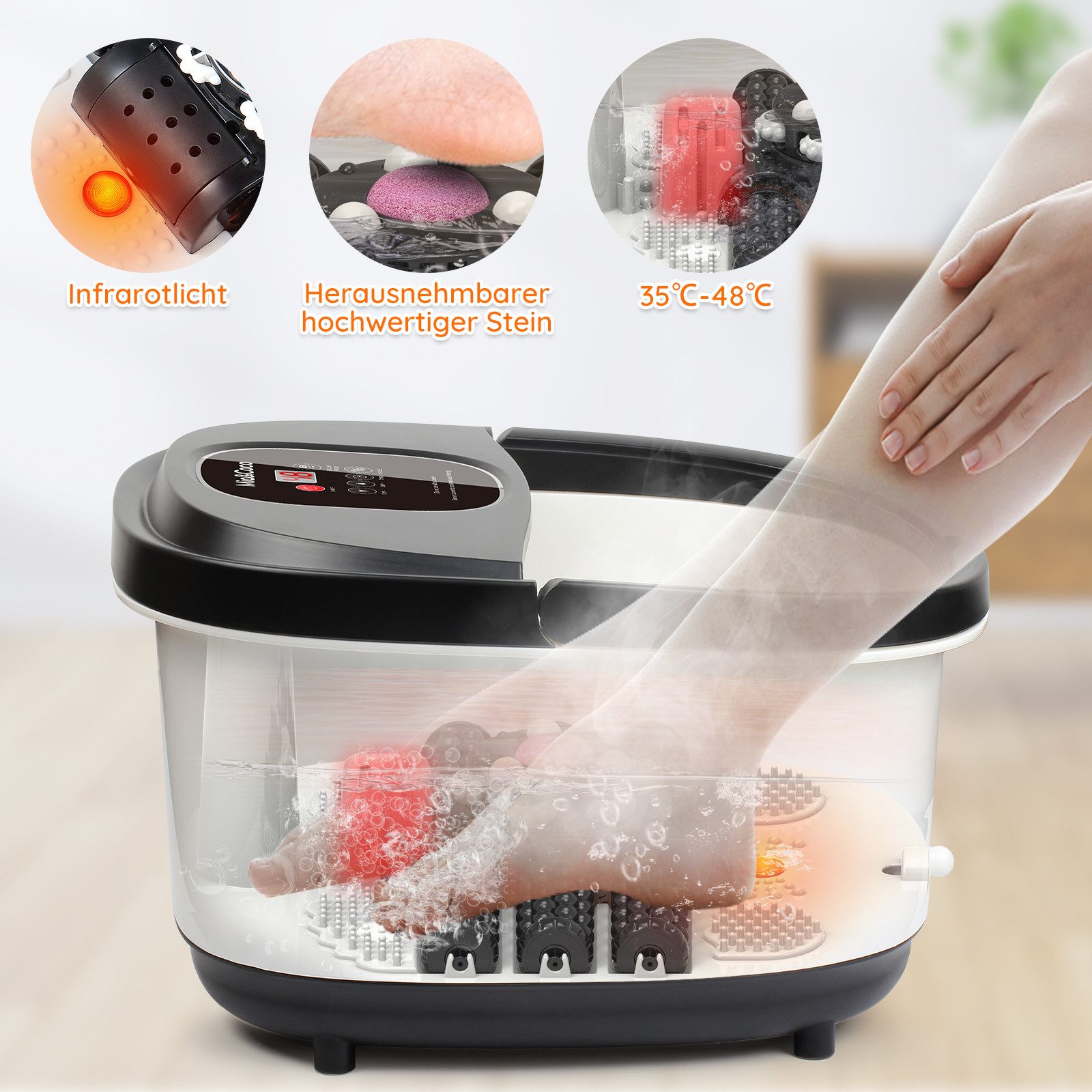 Mia&Coco Fußbad Fussbad fussbadewanne, massagegerät wasser elektrisch mit massage, mit Temperaturregelung und Massagerollen