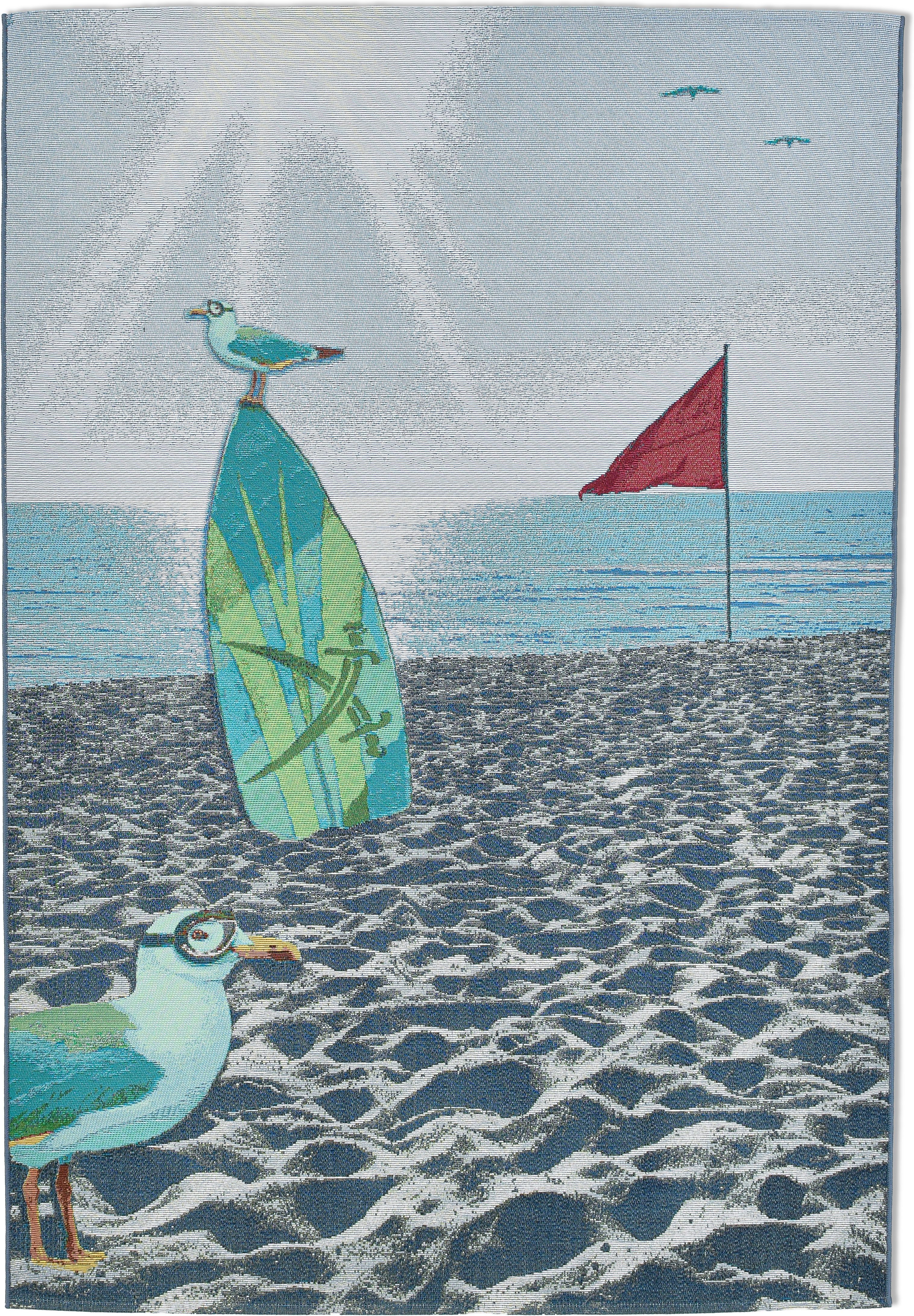 Sansibar Teppich Rantum Beach SA-021, rechteckig, Höhe: 5 mm, Flachgewebe, modernes Design, Strand & Surfboard, Outdoor geeignet