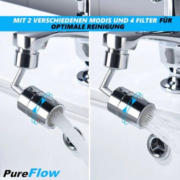 MAVURA Wasserhahnfilter PureFlow Universal Wasserhahn Spritzfilter drehbarer Schwenkbrause, Zubehör für Düsenspritze Luftsprudler Aufsatz, Filter Wasserhahnaufsatz schwenkbar 720° Brause