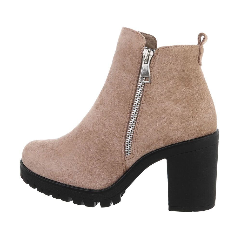 Ital-Design Damen Freizeit High-Heel-Stiefelette Blockabsatz High-Heel Stiefeletten in Beige