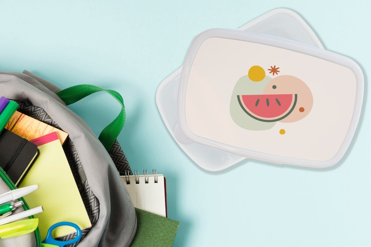für Kinder - und Mädchen (2-tlg), für Kunststoff, Erwachsene, Wassermelone Brotbox weiß Pastell, MuchoWow Brotdose, und Obst Lunchbox - Jungs