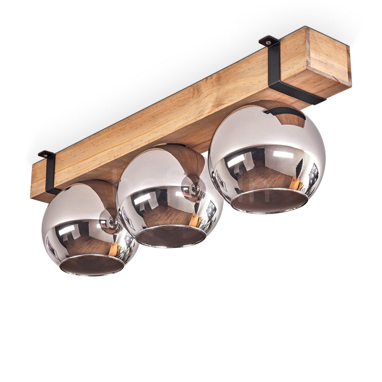 hofstein Deckenleuchte Deckenlampe aus Metall/Holz/Glas in Schwarz/Natur/Ch günstig online kaufen