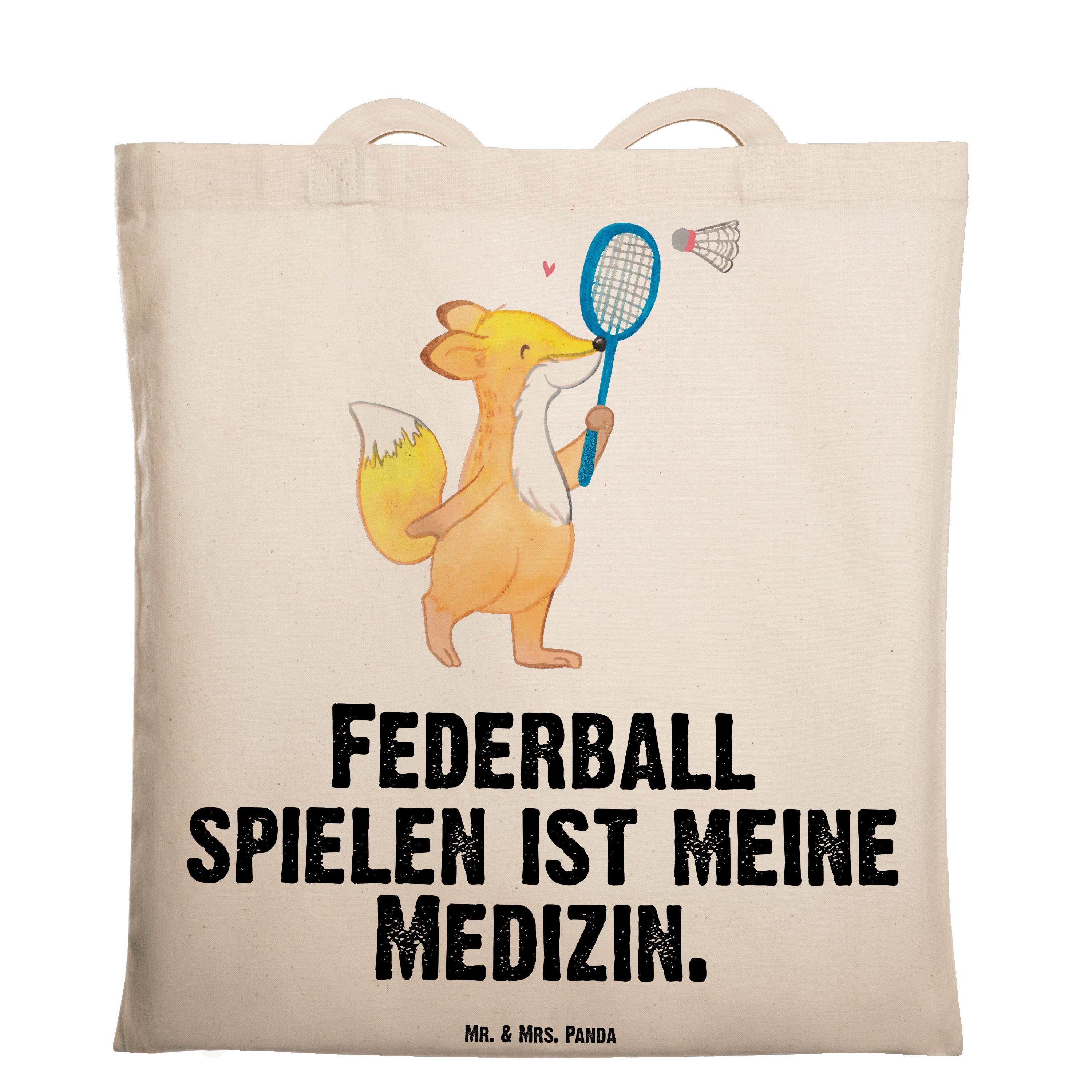 Mr. & Mrs. Panda Tragetasche Fuchs Federball spielen Medizin - Transparent - Geschenk, Jutebeutel, (1-tlg)