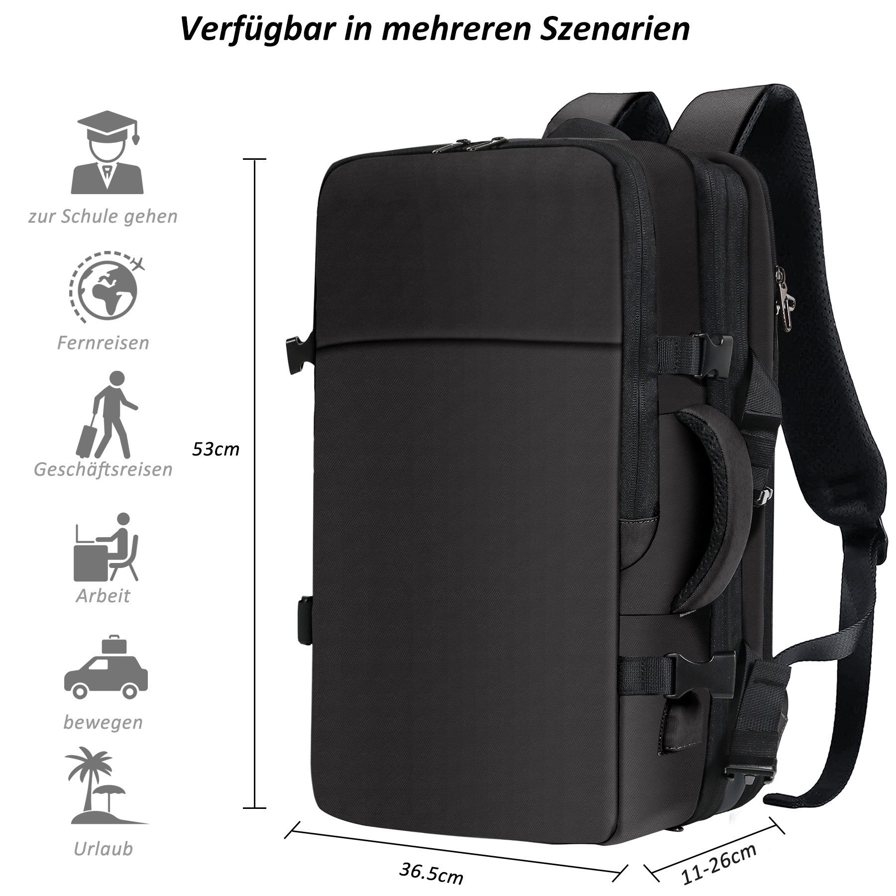 TAN.TOMI Reiserucksack 50L Handgepäck Reiserucksack Flugzeug, Groß 17 Zoll Laptoprucksack (Erweiterbar Diebstahlsicher Wasserabweisend Daypack), Business Reiserucksack für Arbeit Schule Reise, Casual Daypack