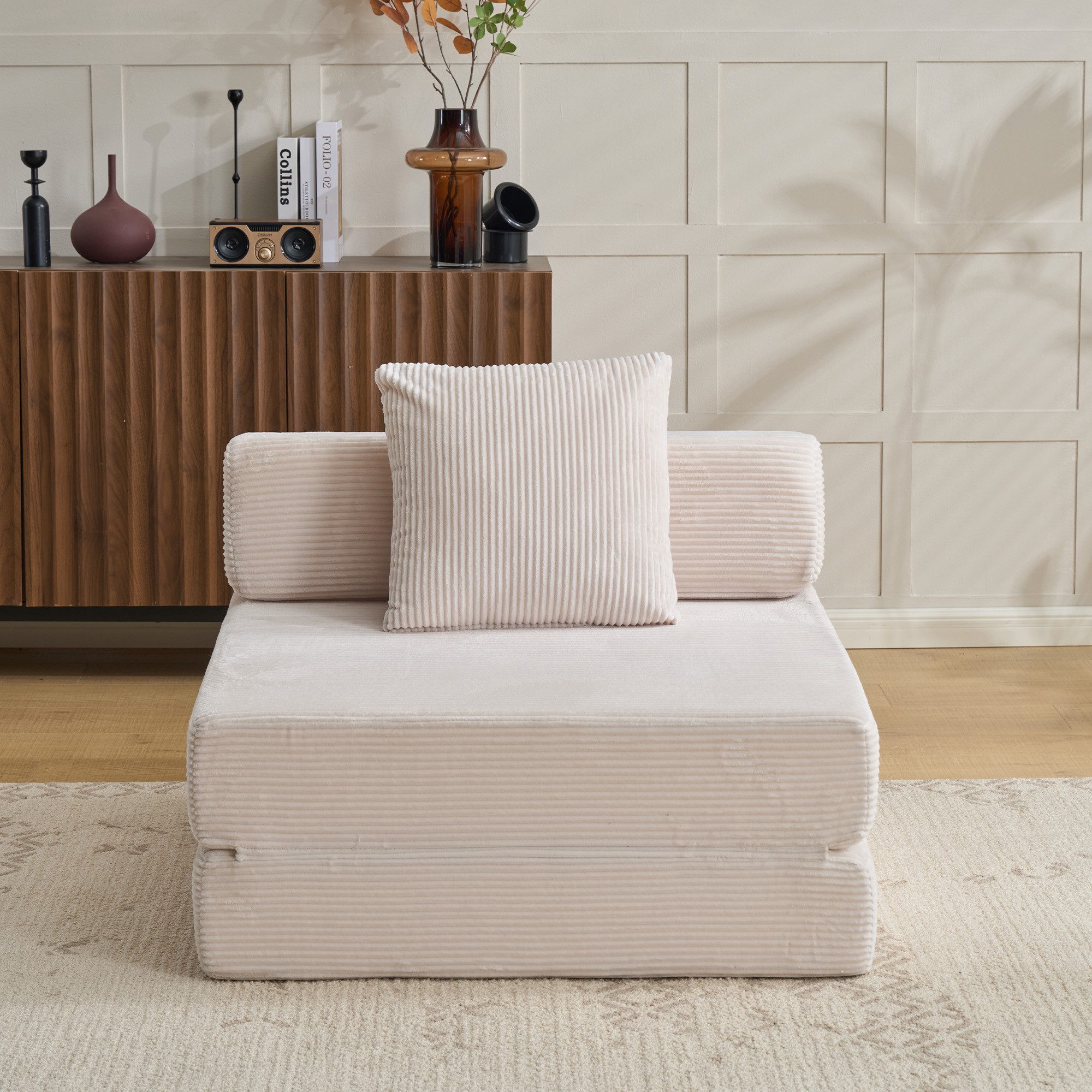 Vankel Loungebett Sofas Wohnzimmer, Sessel mit Schlaffunktion aus Cord faltbar, 1-Sitzer Schlafsessel, platzsparend, bequem und ohne Montage