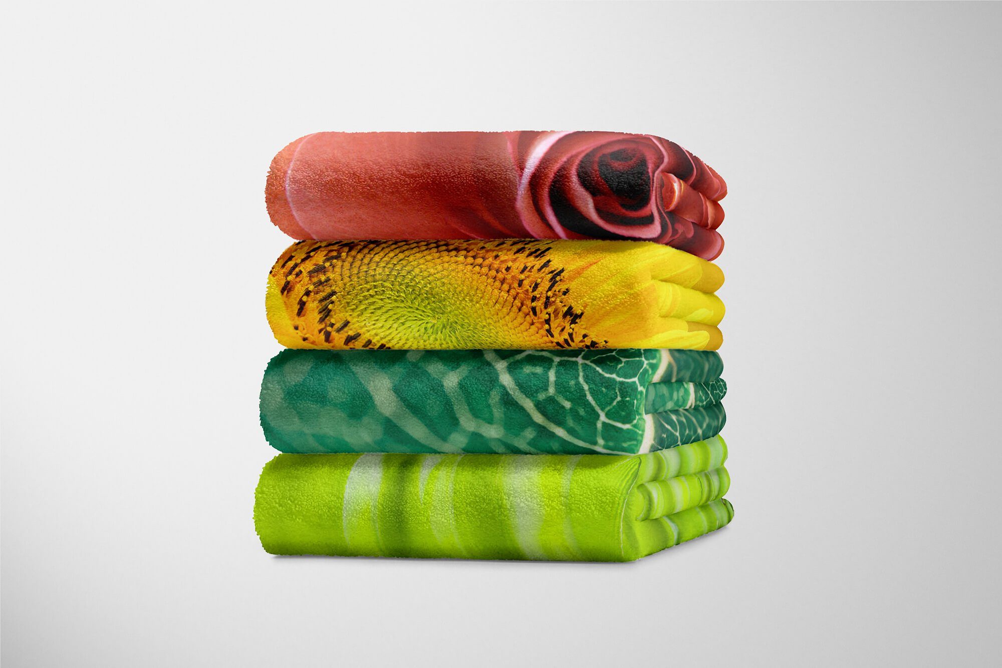 Sinus Art Handtücher Handtuch Strandhandtuch (1-St), Baumwolle-Polyester-Mix mit Fotomotiv Kuscheldecke Saunatuch Nahau, Blatt Handtuch Grünes