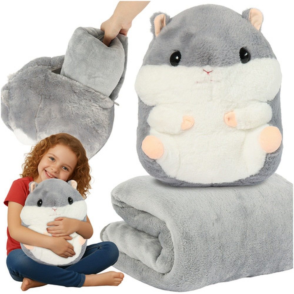 KRUZZEL Kuscheltier Hamster 2-in-1 Kissen mit Decke (Spar-Set, Gemütlichkeit), Mit 105 × 200 cm perfekt zum Einkuscheln auf dem Sofa oder Bett